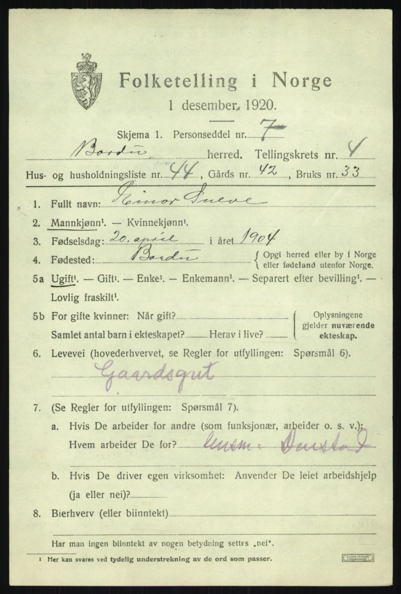 SATØ, 1920 census for Bardu, 1920, p. 2129