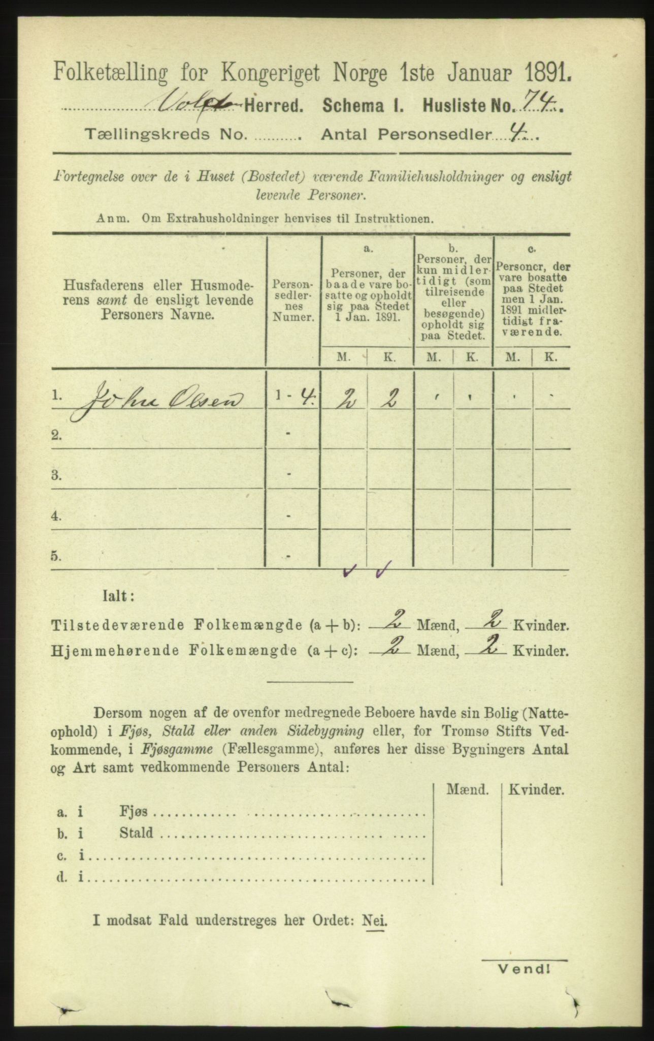 RA, 1891 census for 1519 Volda, 1891, p. 100