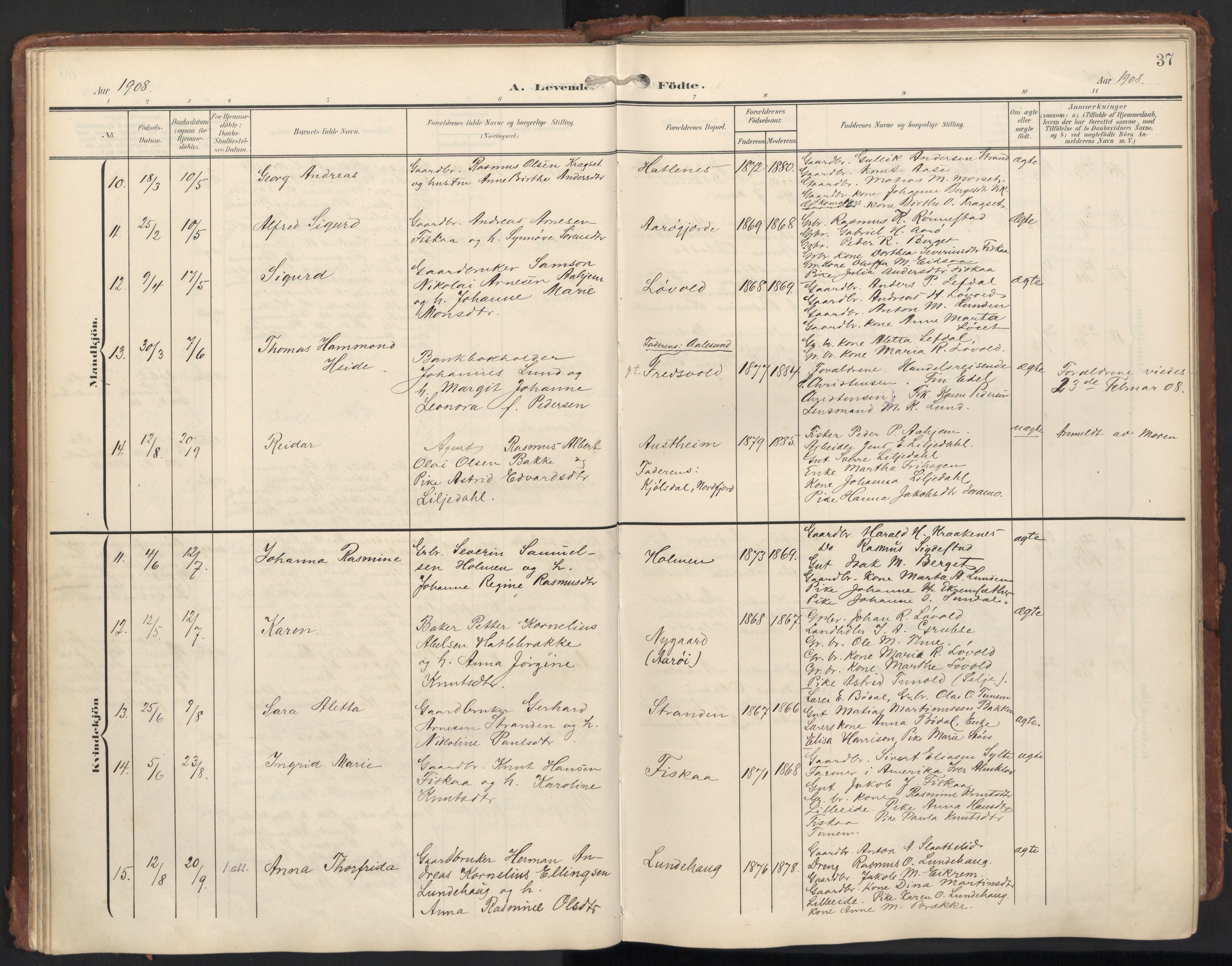 Ministerialprotokoller, klokkerbøker og fødselsregistre - Møre og Romsdal, AV/SAT-A-1454/501/L0011: Parish register (official) no. 501A11, 1902-1919, p. 37