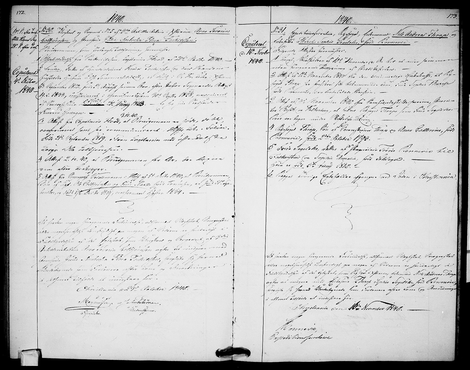 Garnisonsmenigheten Kirkebøker, AV/SAO-A-10846/H/Ha/L0003: Banns register no. I 3, 1835-1840, p. 172-173