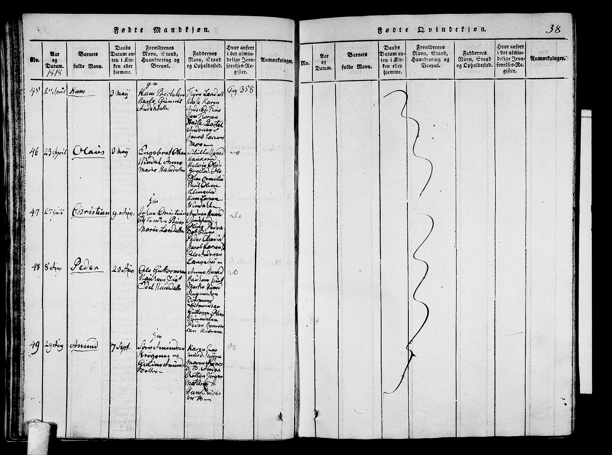 Sandar kirkebøker, AV/SAKO-A-243/G/Ga/L0001: Parish register (copy) no. 1, 1814-1835, p. 38