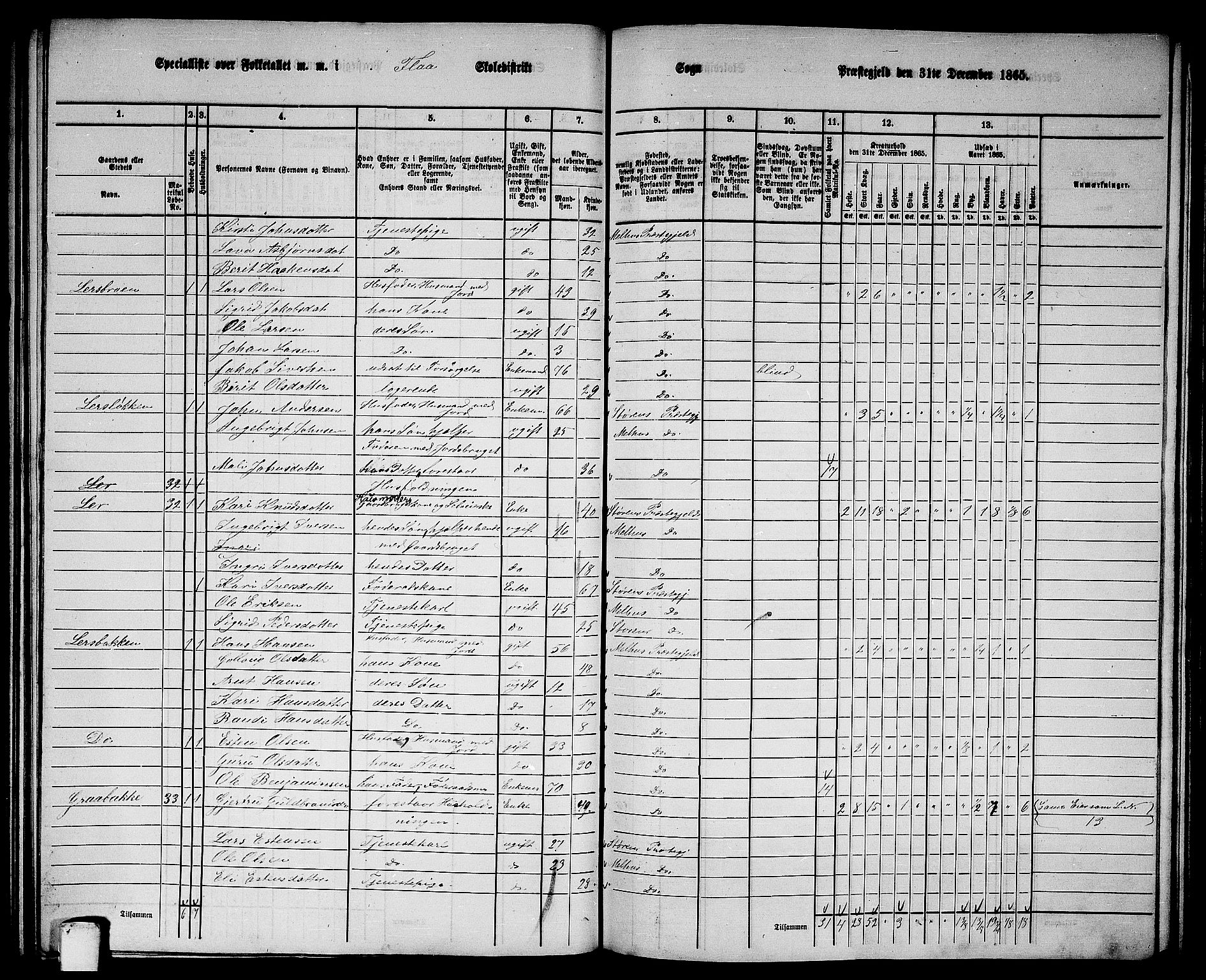 RA, 1865 census for Melhus, 1865, p. 148