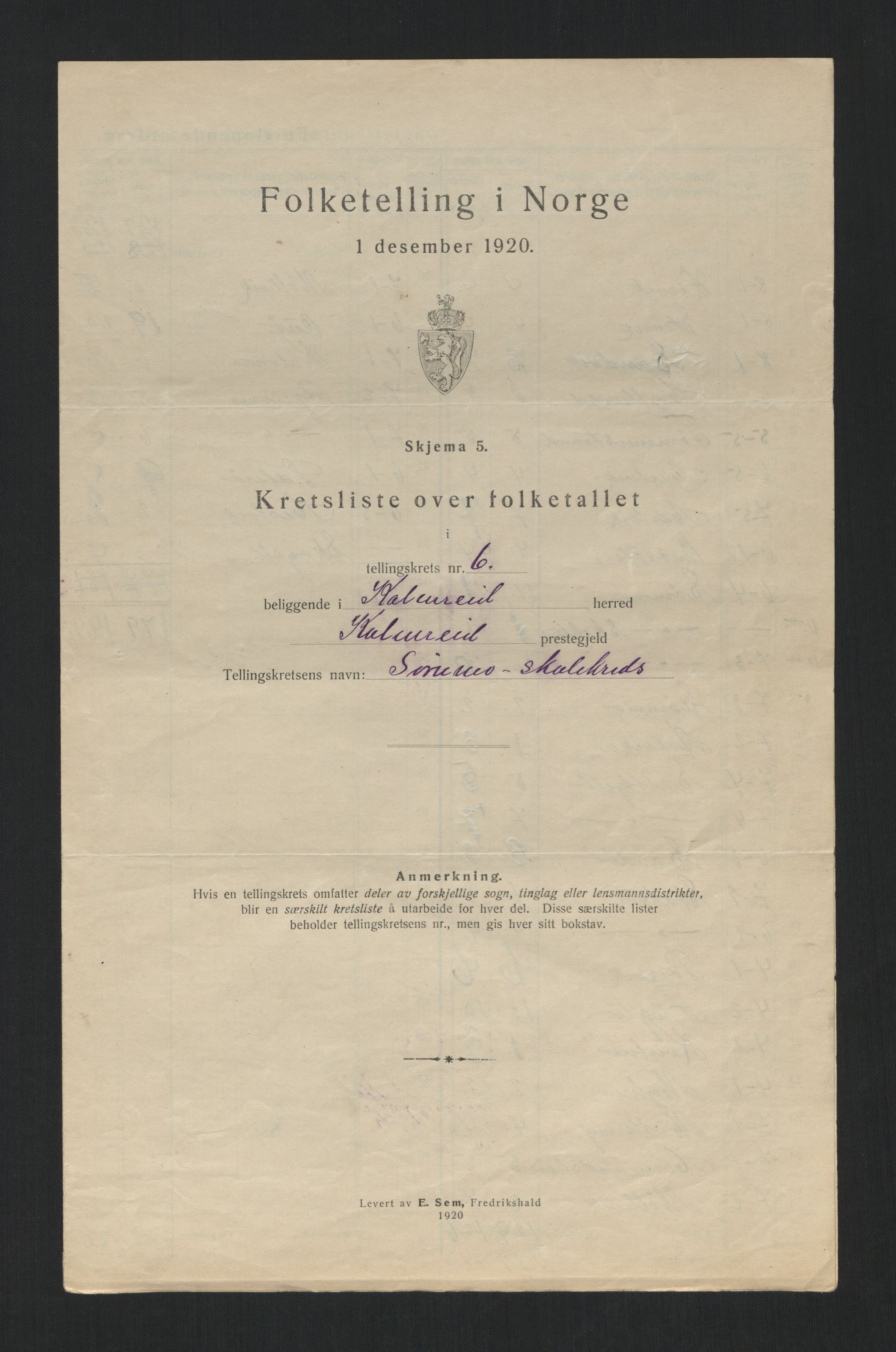 SAT, 1920 census for Kolvereid, 1920, p. 24