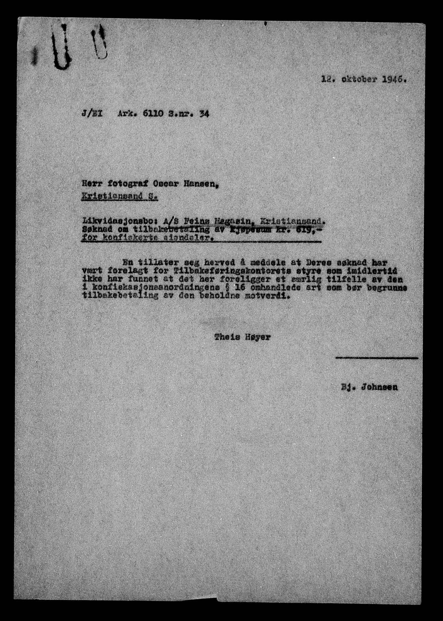 Justisdepartementet, Tilbakeføringskontoret for inndratte formuer, AV/RA-S-1564/H/Hc/Hcd/L0995: --, 1945-1947, p. 320