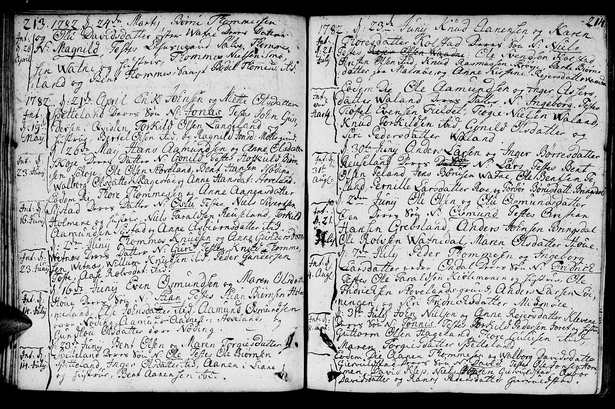 Holum sokneprestkontor, AV/SAK-1111-0022/F/Fa/Faa/L0003: Parish register (official) no. A 3, 1780-1821, p. 213-214