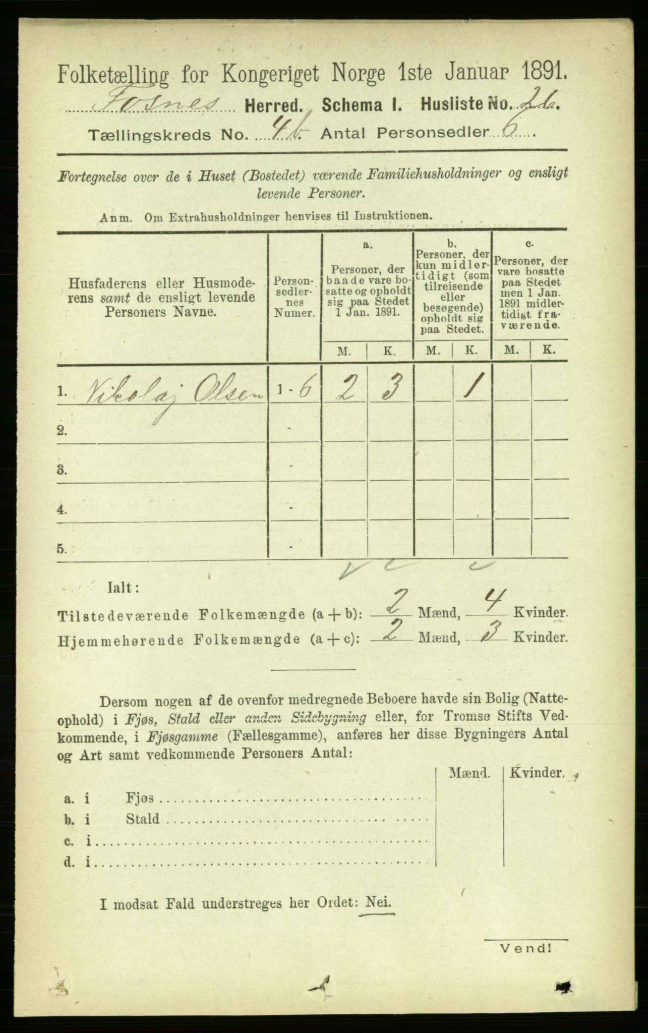 RA, 1891 census for 1748 Fosnes, 1891, p. 1706