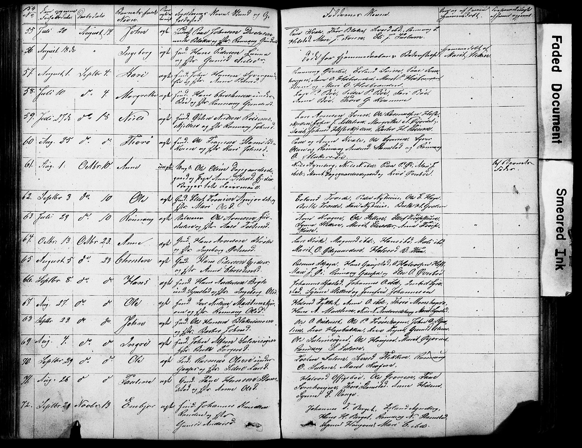 Lom prestekontor, SAH/PREST-070/L/L0012: Parish register (copy) no. 12, 1845-1873, p. 154-155