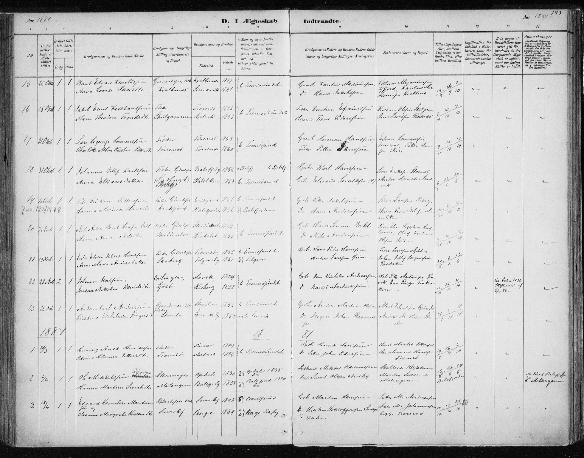 Tromsøysund sokneprestkontor, AV/SATØ-S-1304/G/Ga/L0004kirke: Parish register (official) no. 4, 1880-1888, p. 193