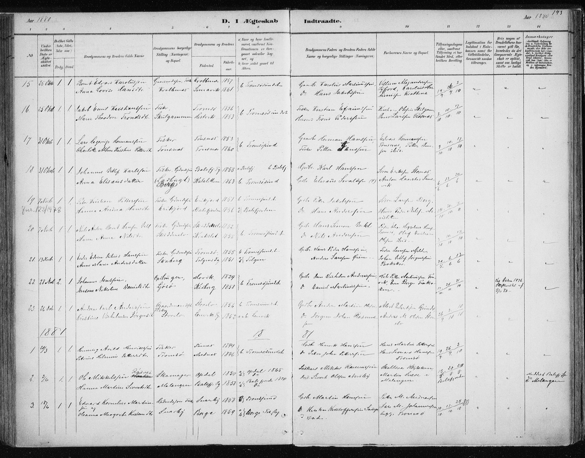 Tromsøysund sokneprestkontor, SATØ/S-1304/G/Ga/L0004kirke: Parish register (official) no. 4, 1880-1888, p. 193