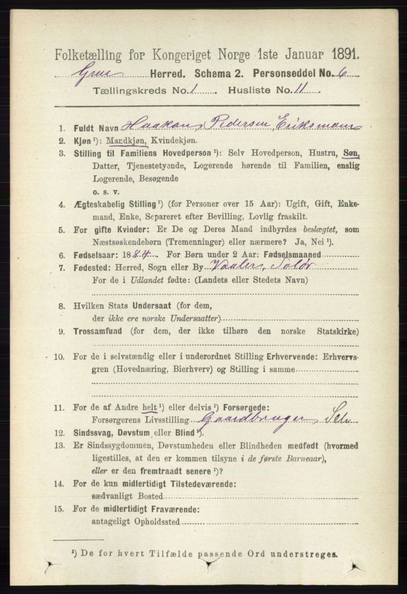 RA, 1891 census for 0423 Grue, 1891, p. 257