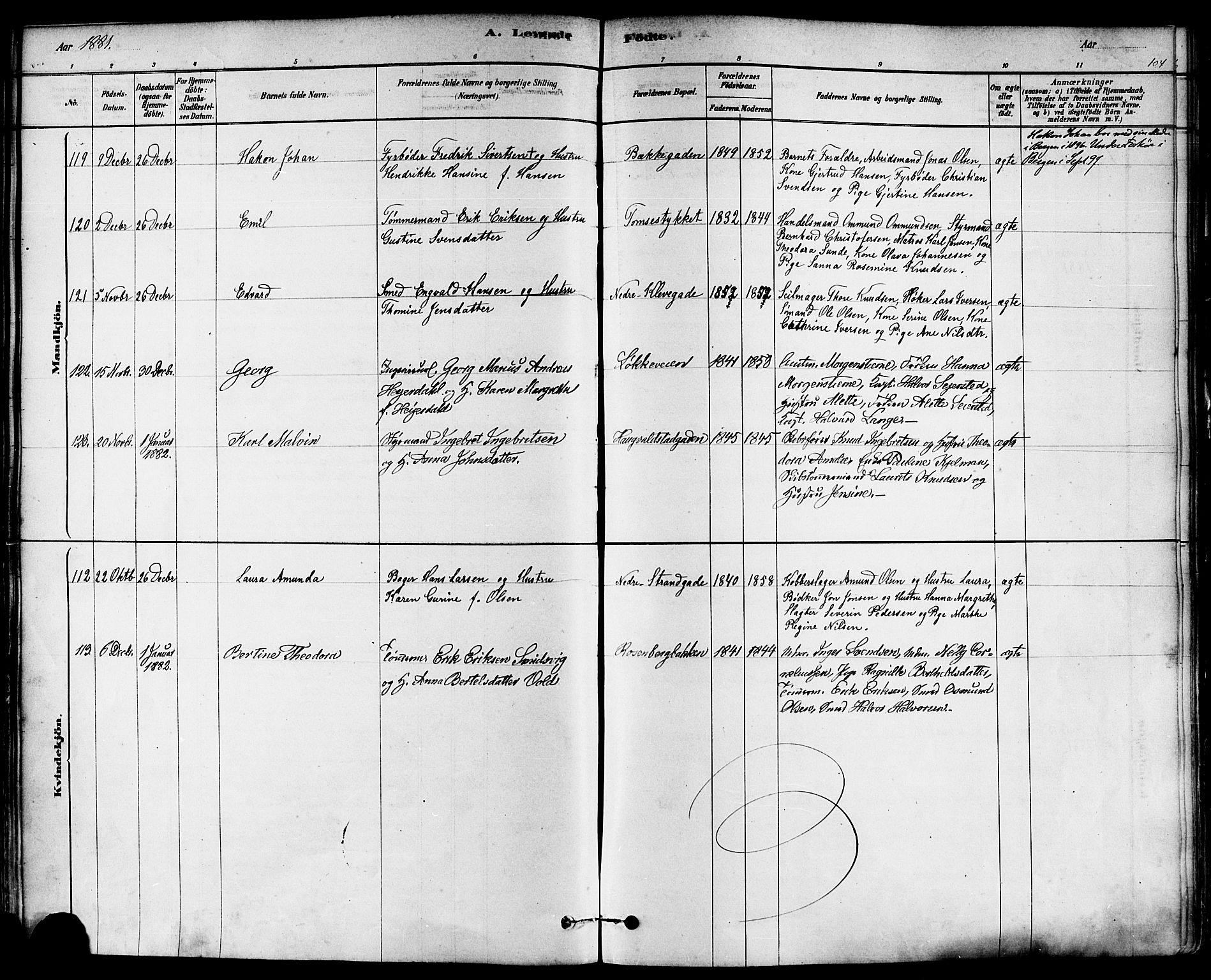 Domkirken sokneprestkontor, SAST/A-101812/001/30/30BA/L0026: Parish register (official) no. A 25, 1878-1889, p. 104