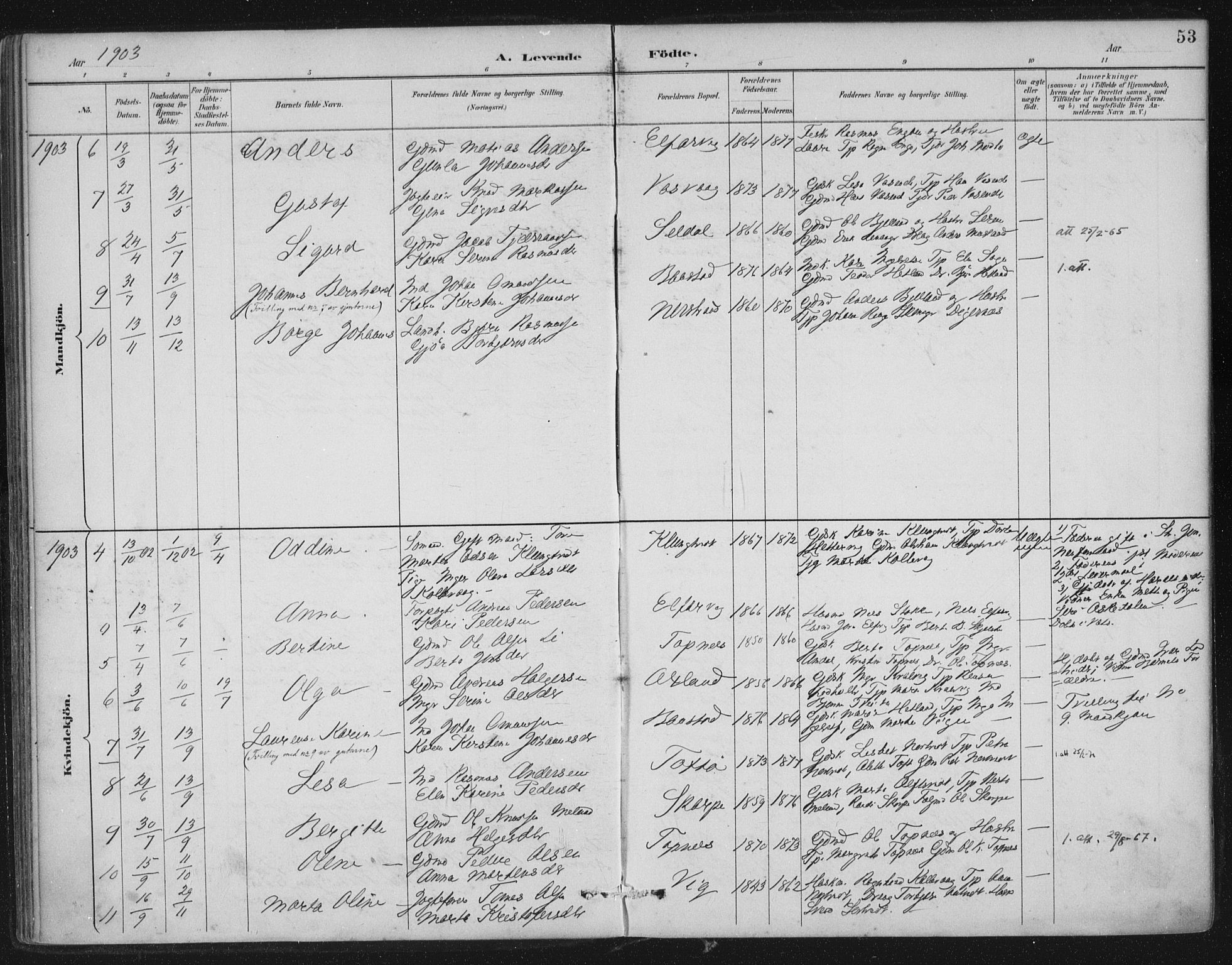 Nedstrand sokneprestkontor, AV/SAST-A-101841/01/IV: Parish register (official) no. A 12, 1887-1915, p. 53