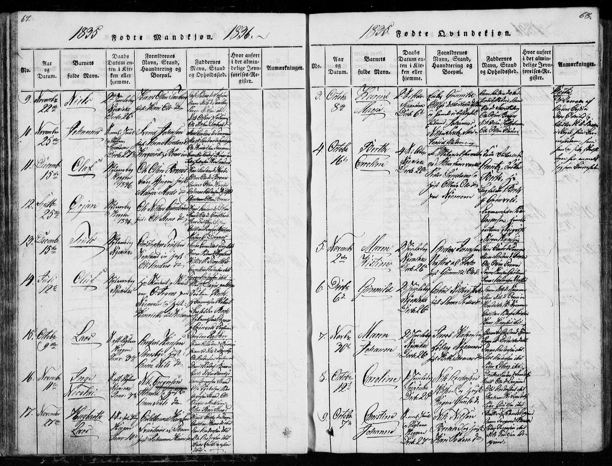 Modum kirkebøker, SAKO/A-234/G/Ga/L0003: Parish register (copy) no. I 3, 1832-1842, p. 67-68