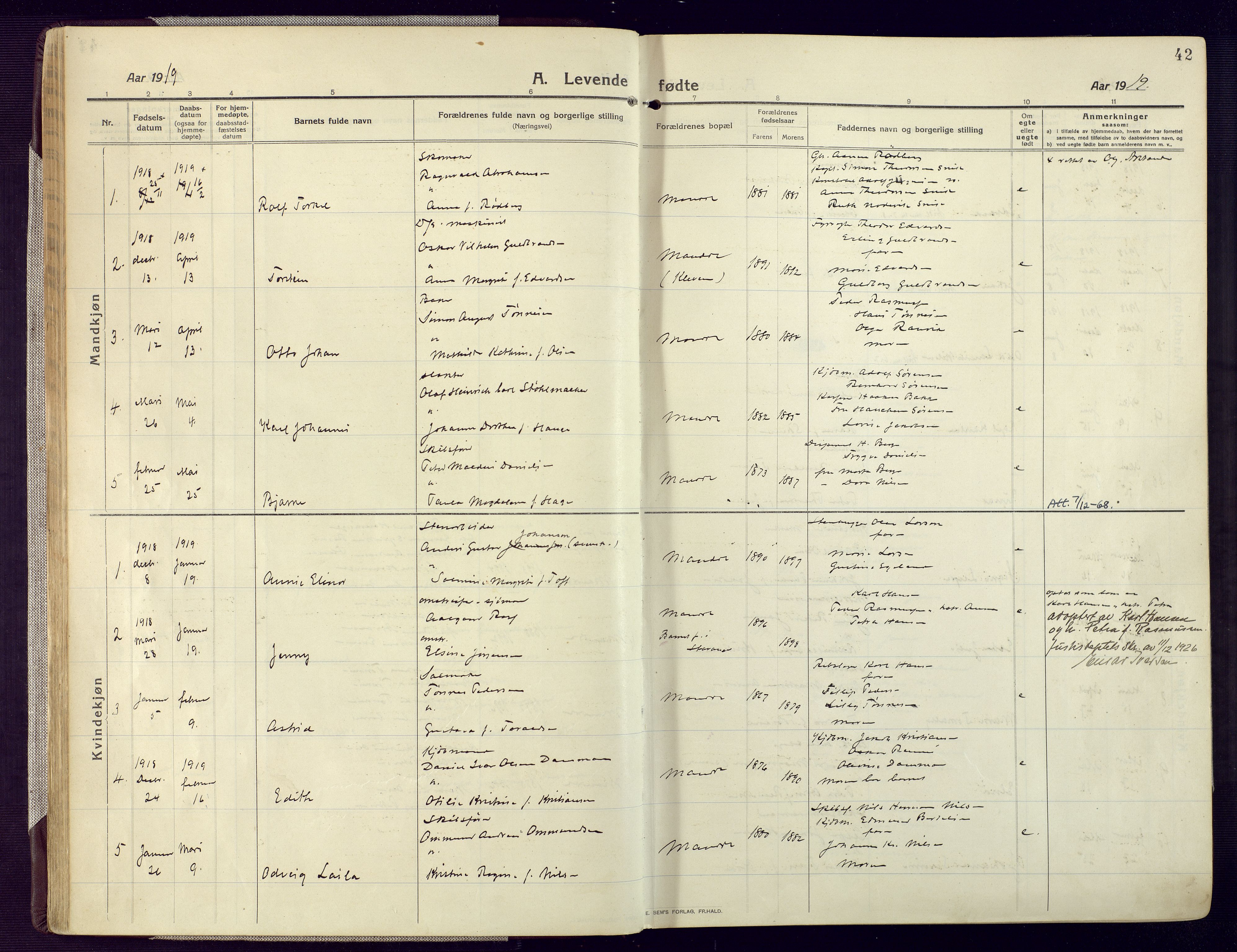 Mandal sokneprestkontor, AV/SAK-1111-0030/F/Fa/Fac/L0001: Parish register (official) no. A 1, 1913-1925, p. 42