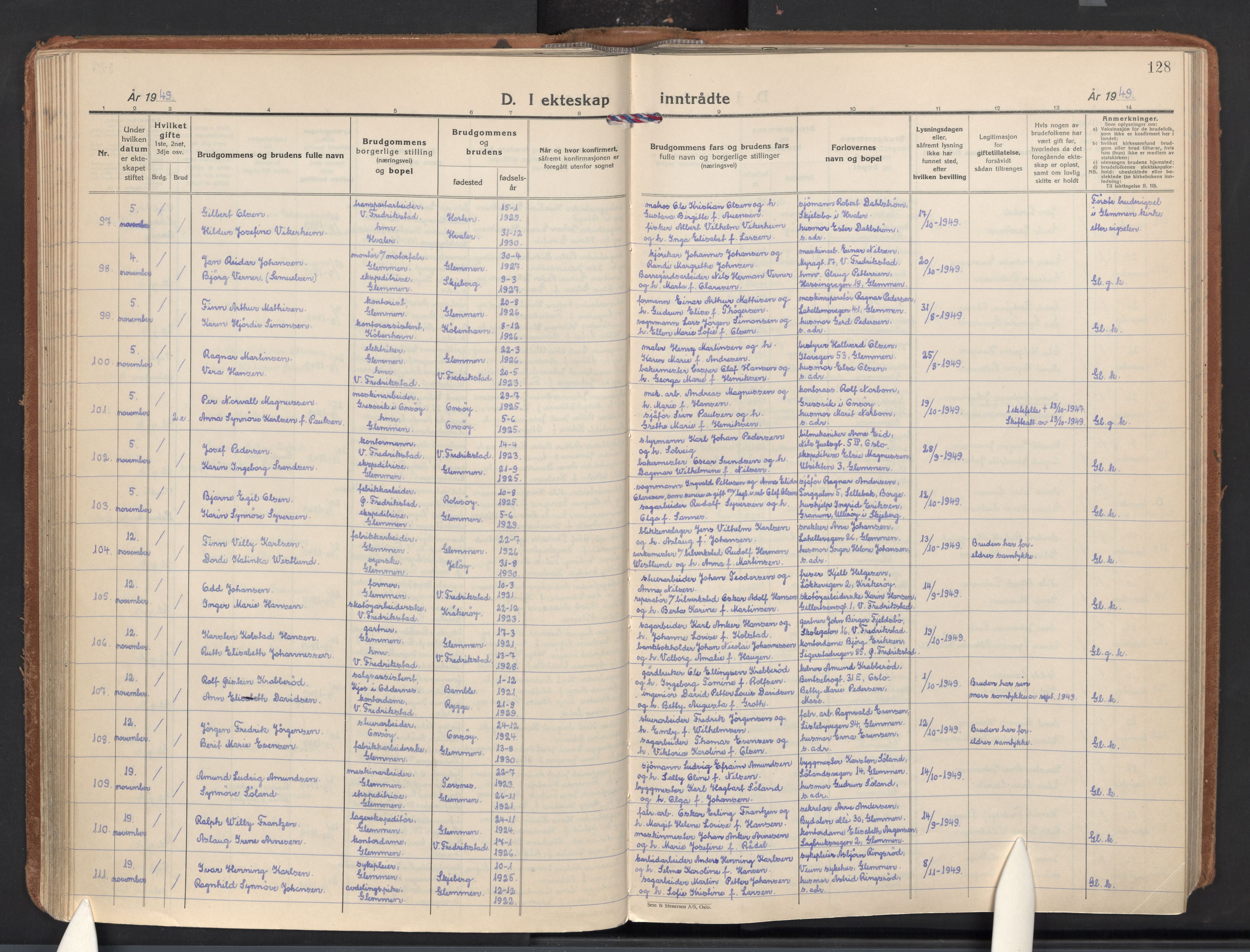 Glemmen prestekontor Kirkebøker, AV/SAO-A-10908/F/Fa/L0020: Parish register (official) no. 20, 1938-1968, p. 128