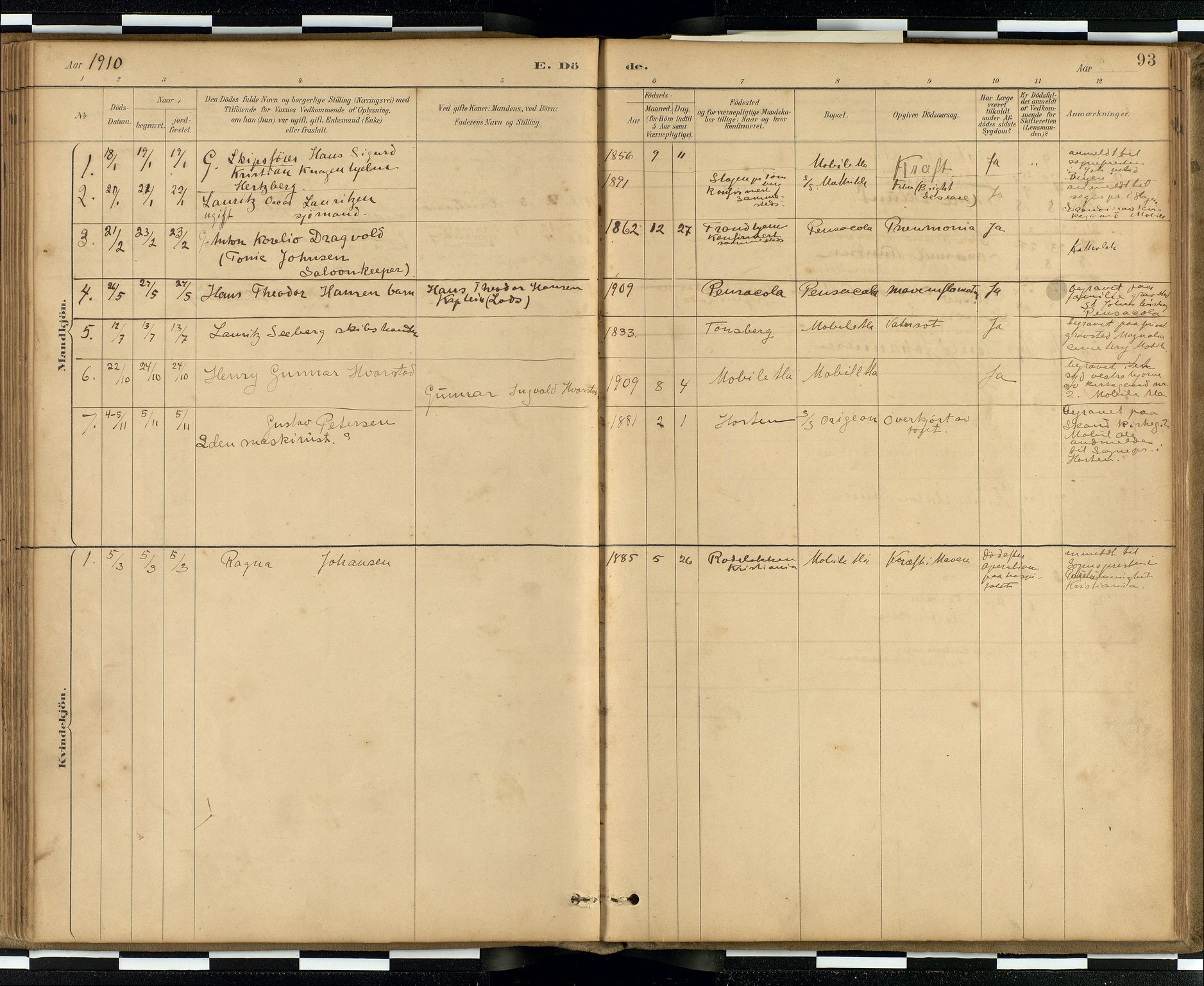 Den norske sjømannsmisjon i utlandet / Quebec (Canada) samt Pensacola--Savannah-Mobile-New Orleans-Gulfport (Gulfhamnene i USA), AV/SAB-SAB/PA-0114/H/Ha/L0001: Parish register (official) no. A 1, 1887-1924, p. 92b-93a