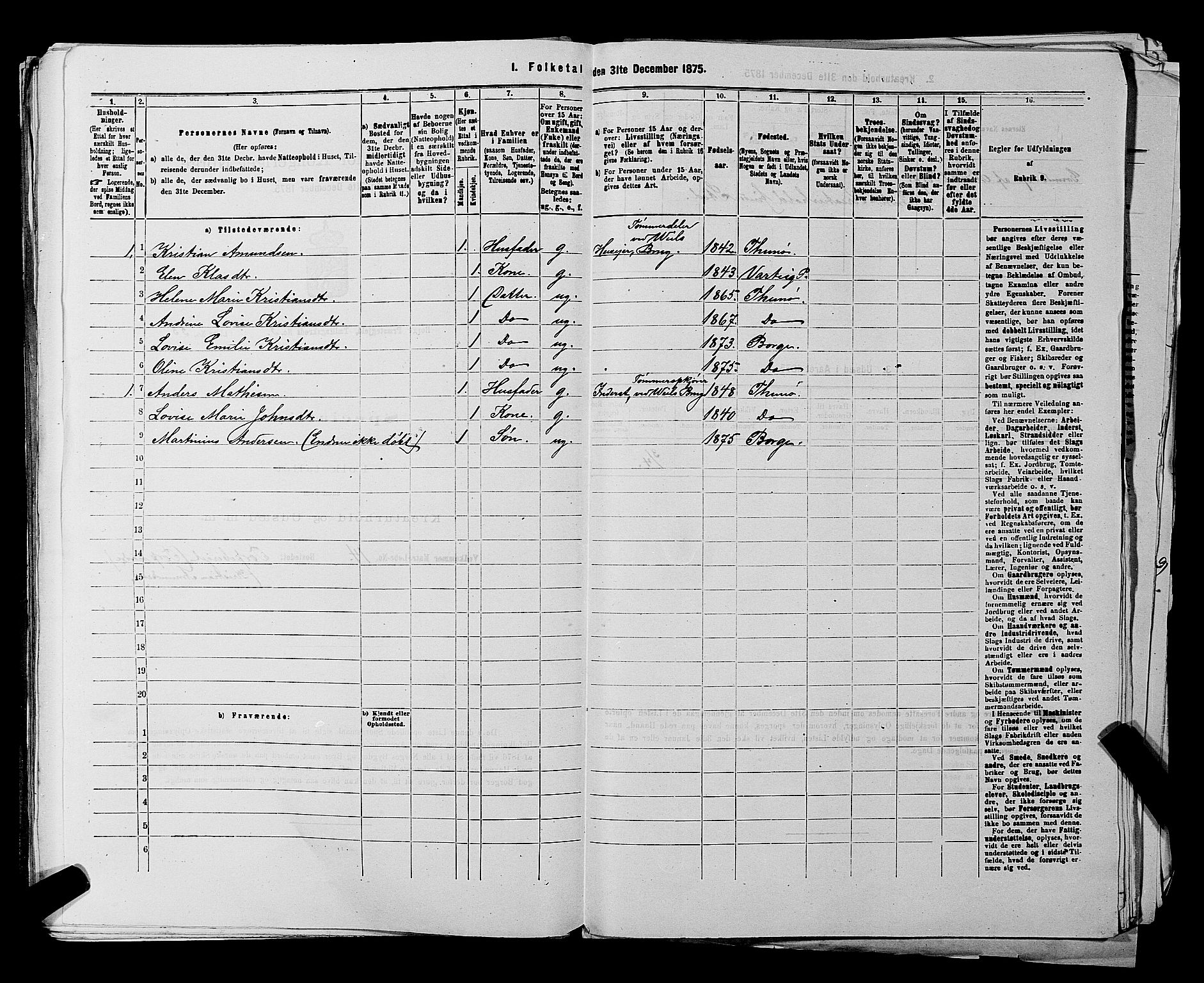 RA, 1875 census for 0113P Borge, 1875, p. 497