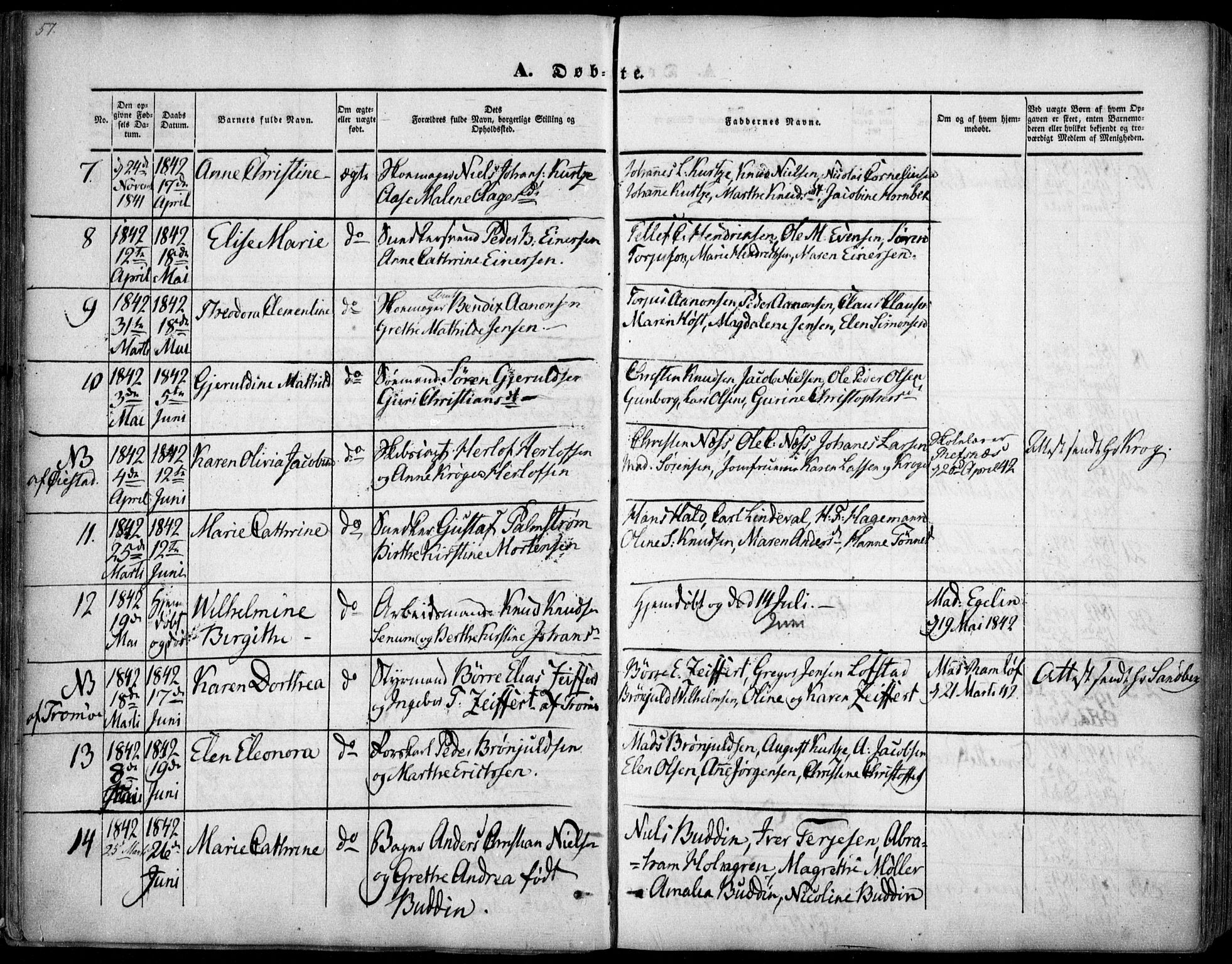 Arendal sokneprestkontor, Trefoldighet, SAK/1111-0040/F/Fa/L0005: Parish register (official) no. A 5, 1838-1854, p. 57