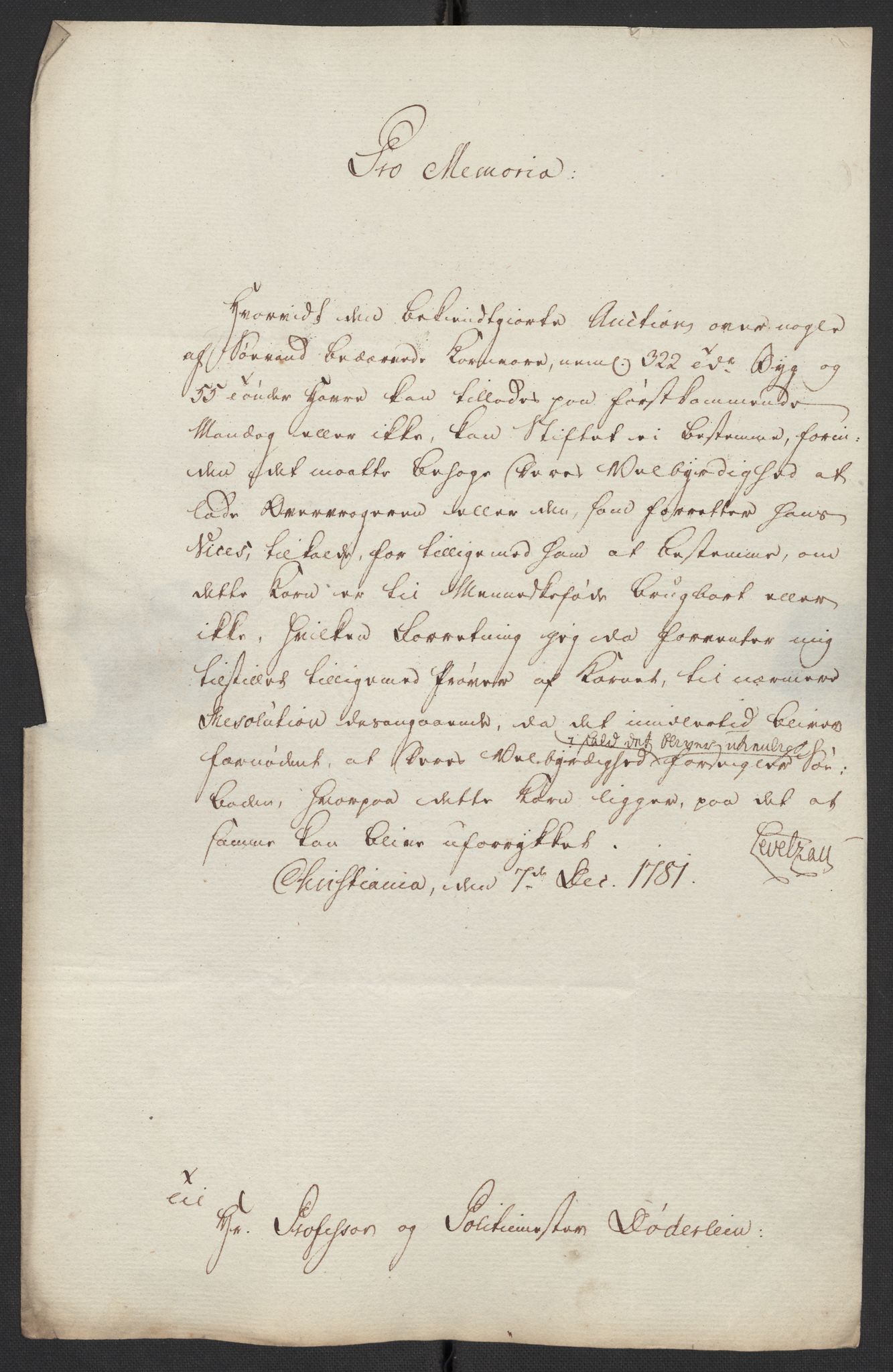 Oslo politidistrikt, AV/SAO-A-10085/D/Da/L0003: Innkomne brev, pro memoria m.v., 1781, p. 67