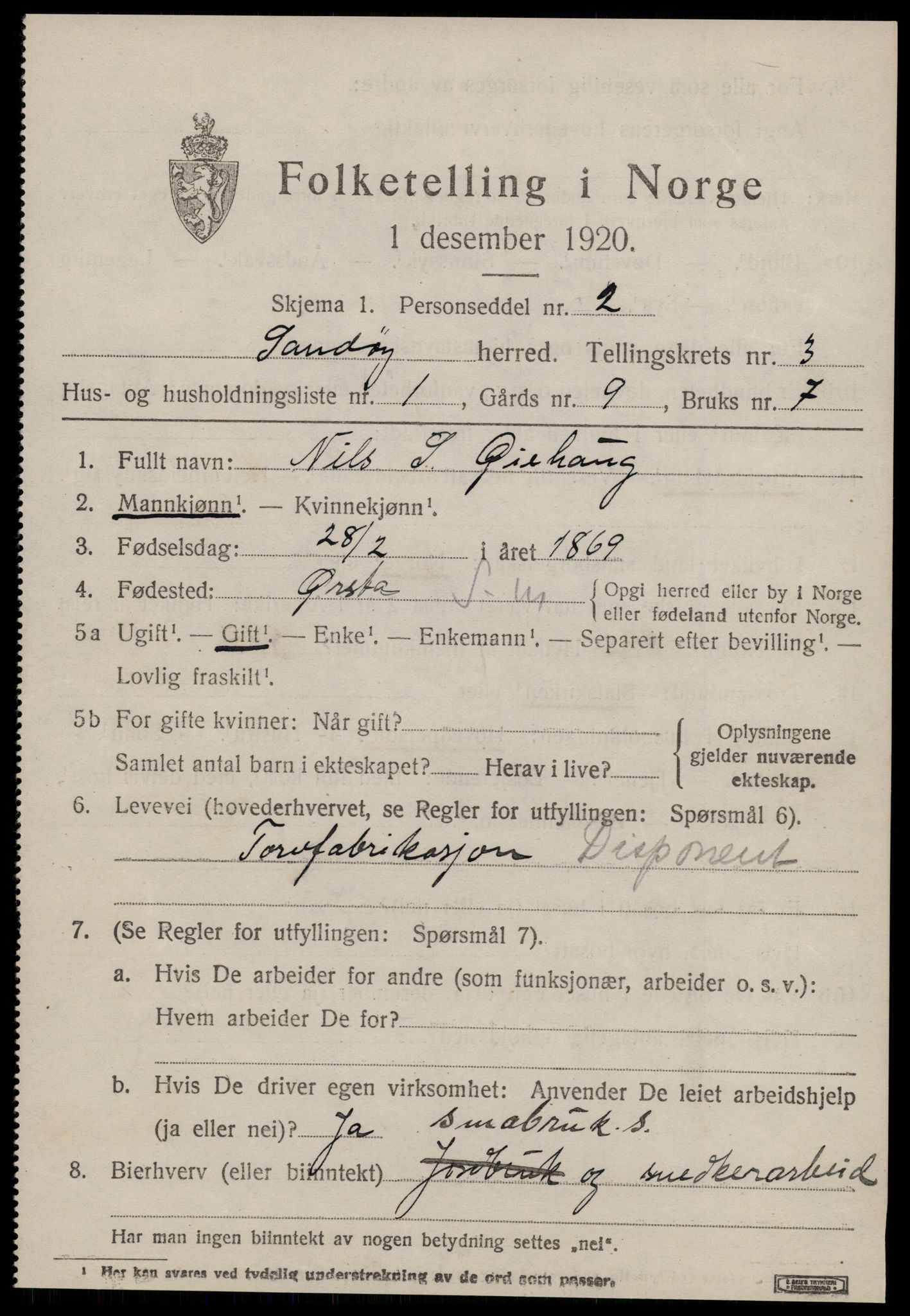 SAT, 1920 census for Sandøy, 1920, p. 1064