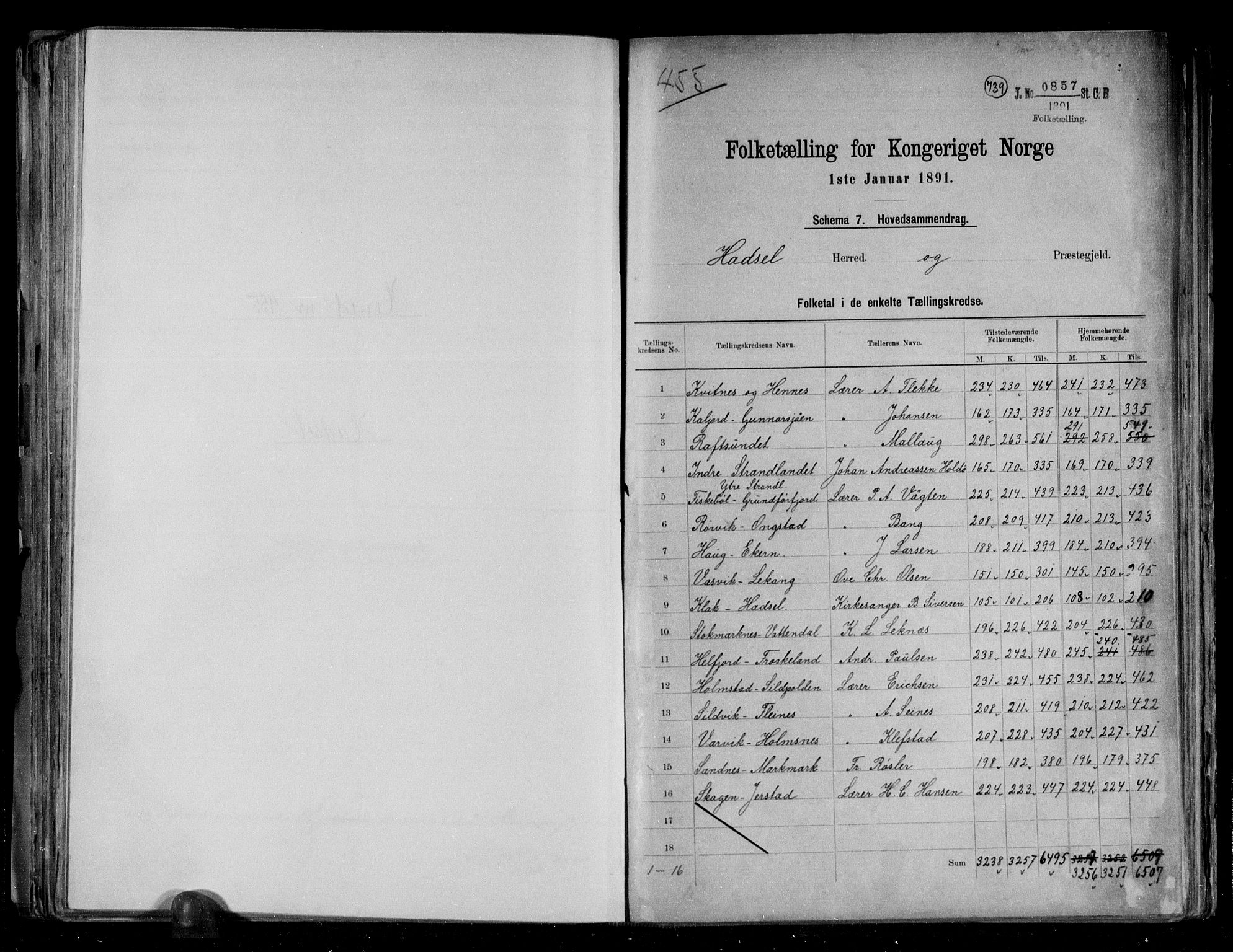 RA, 1891 census for 1866 Hadsel, 1891, p. 2