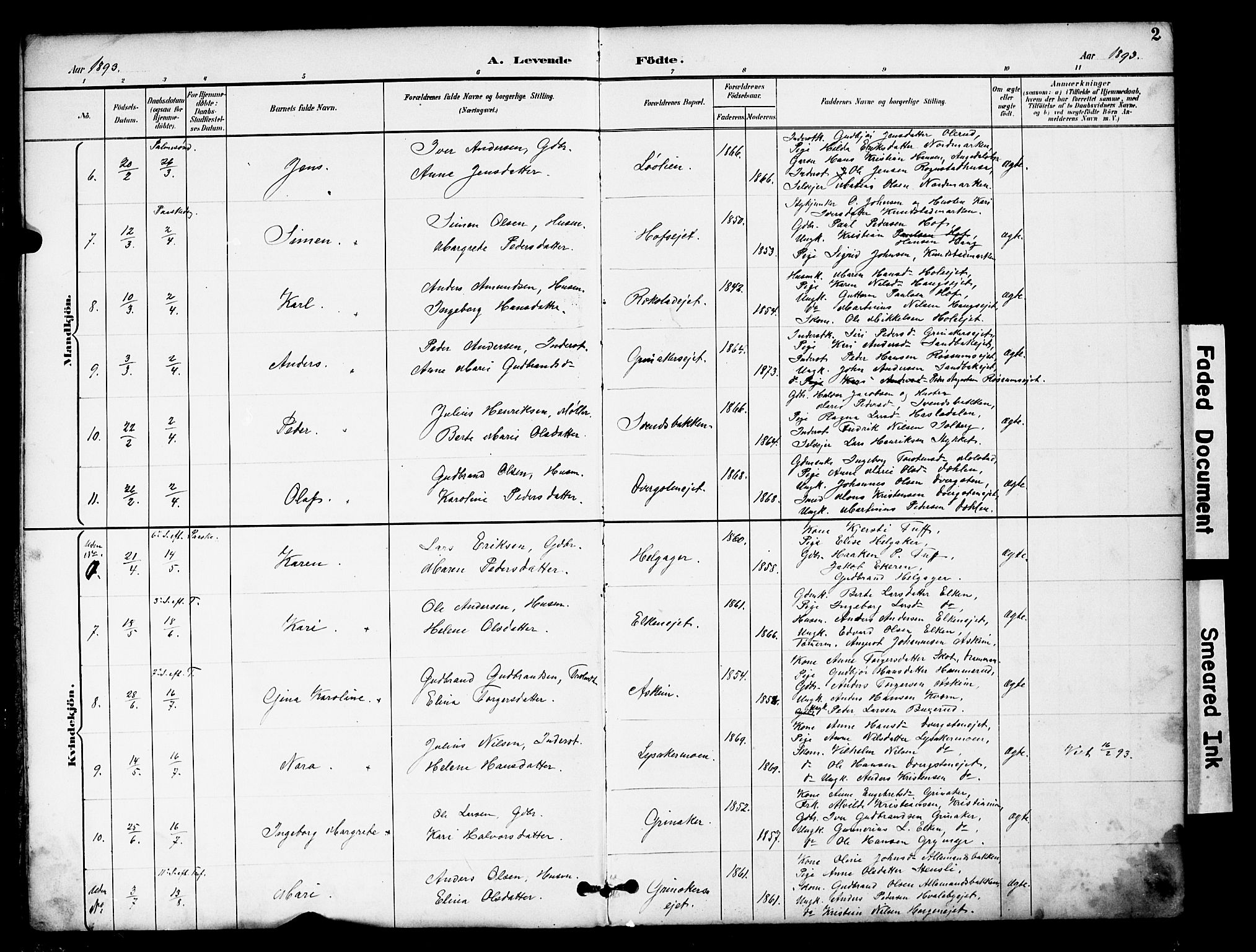 Brandbu prestekontor, SAH/PREST-114/H/Ha/Hab/L0006: Parish register (copy) no. 6, 1893-1902, p. 2