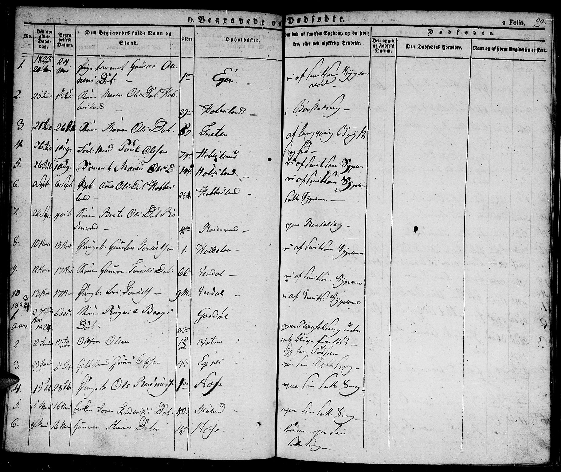 Hægebostad sokneprestkontor, SAK/1111-0024/F/Fa/Fab/L0001: Parish register (official) no. A 1, 1823-1867, p. 99