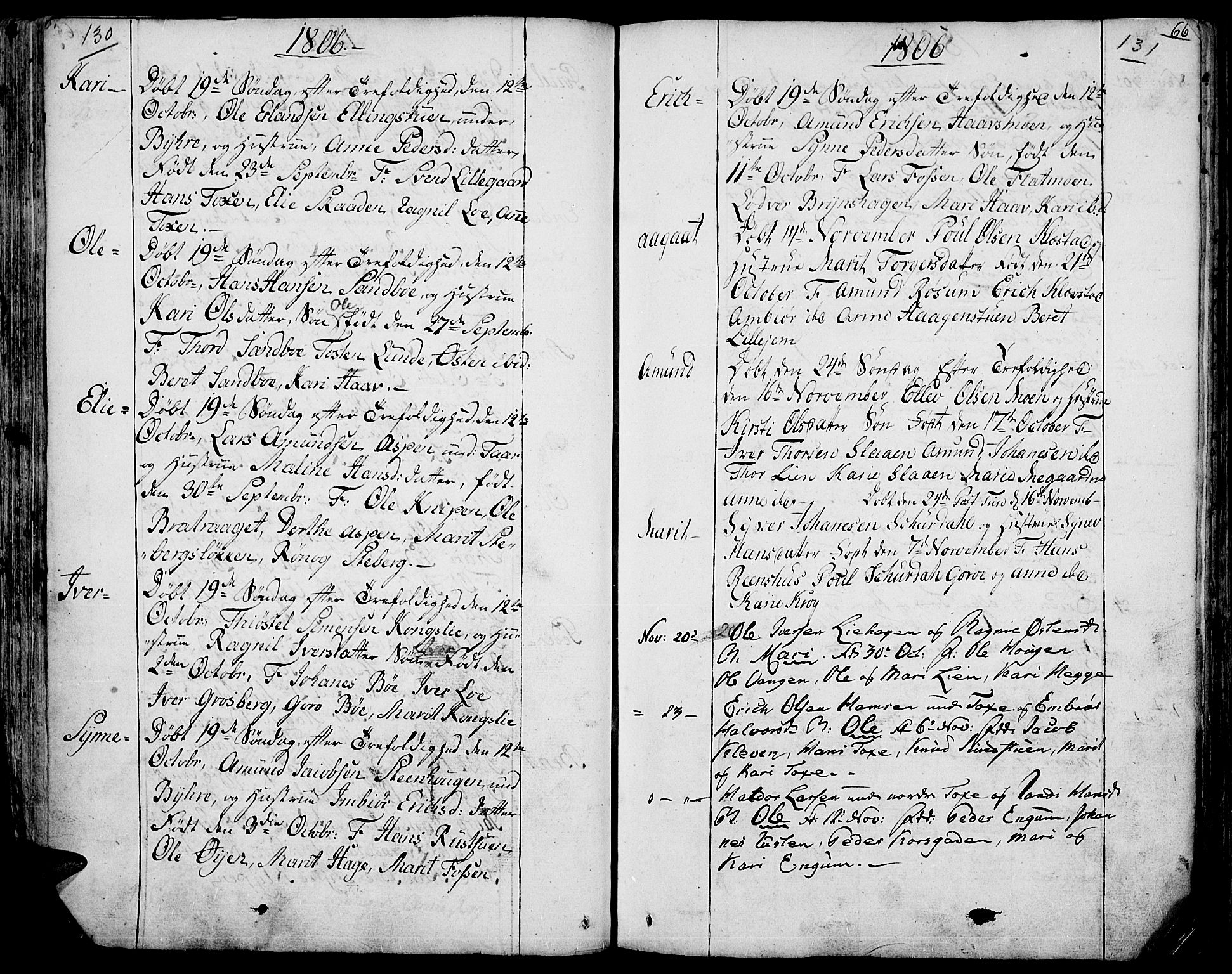 Fron prestekontor, SAH/PREST-078/H/Ha/Haa/L0001: Parish register (official) no. 1, 1799-1816, p. 130-131