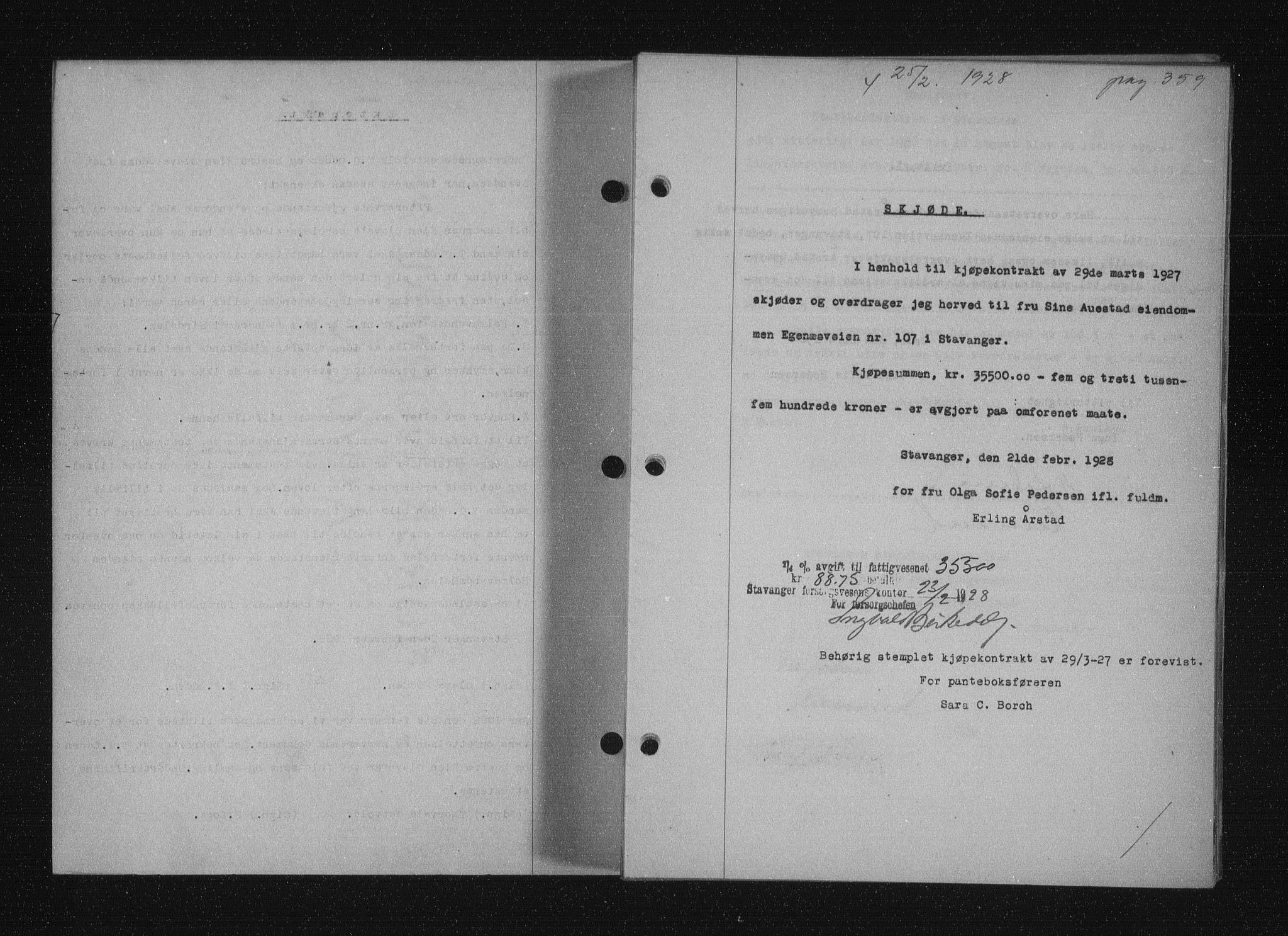 Stavanger byfogd, SAST/A-101408/001/4/41/410/410BB/L0053: Mortgage book no. 41, 1927-1928, Deed date: 25.02.1928