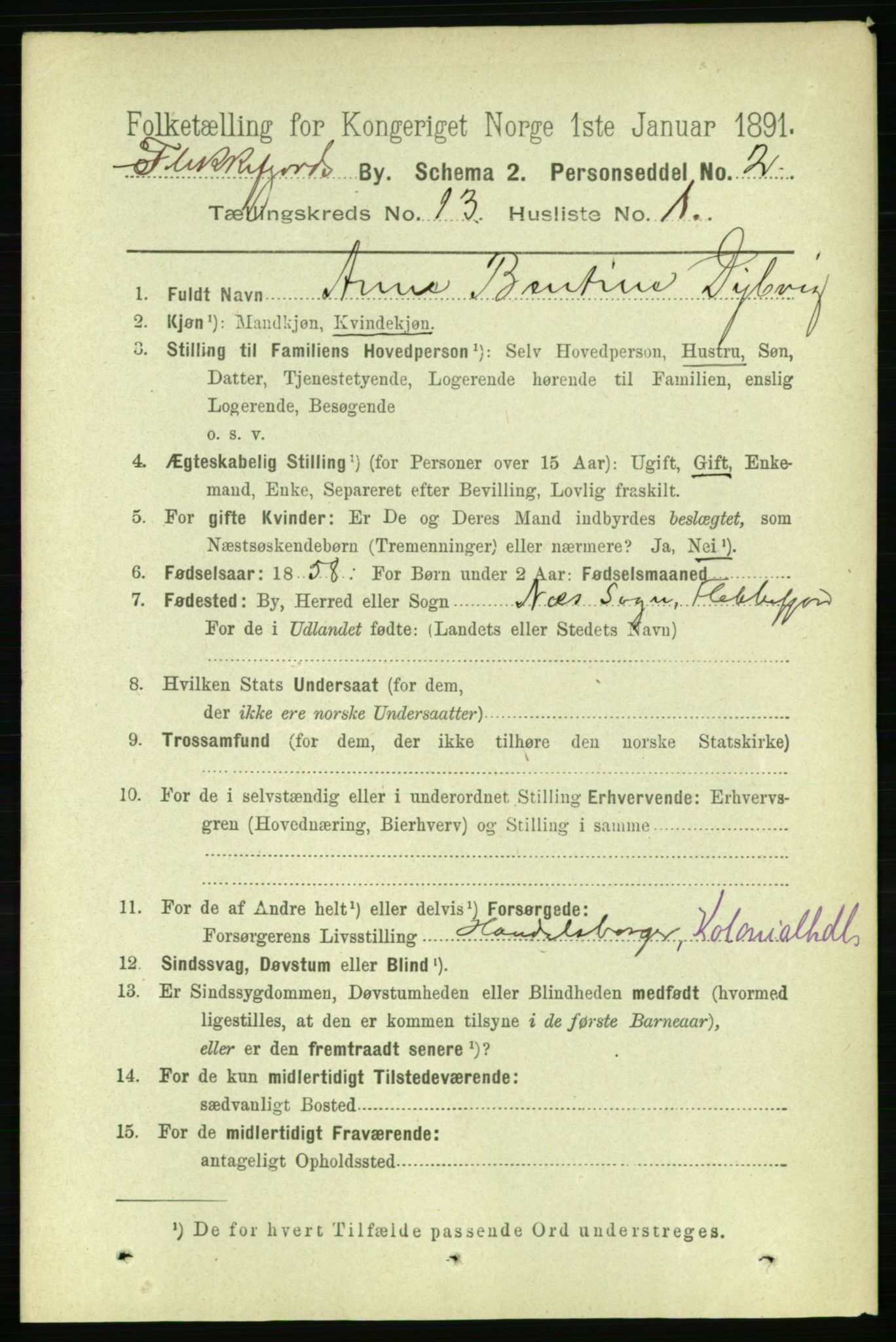 RA, 1891 census for 1004 Flekkefjord, 1891, p. 1781