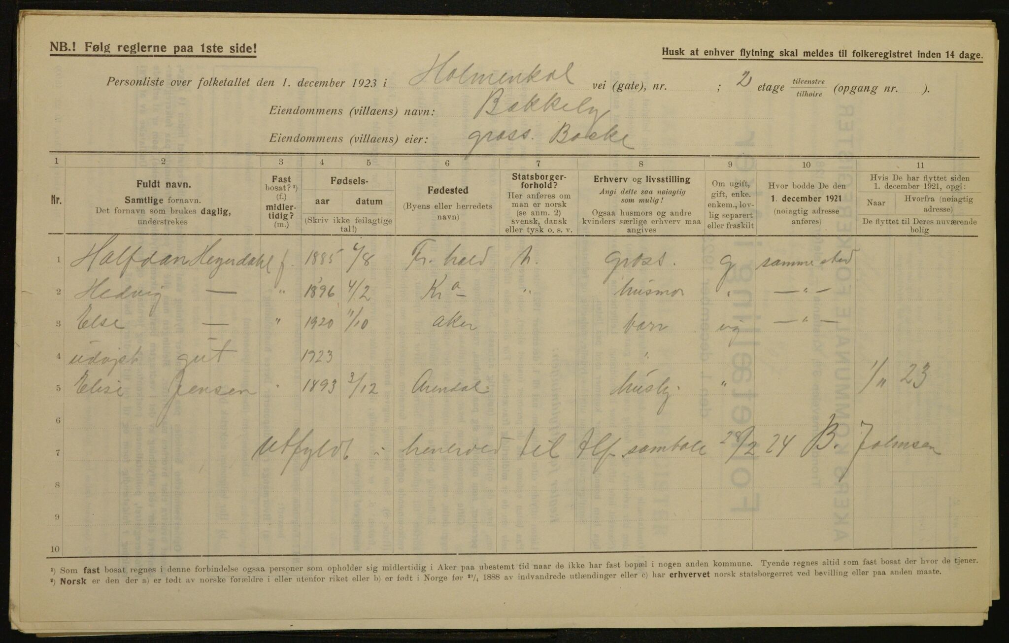 , Municipal Census 1923 for Aker, 1923, p. 2726