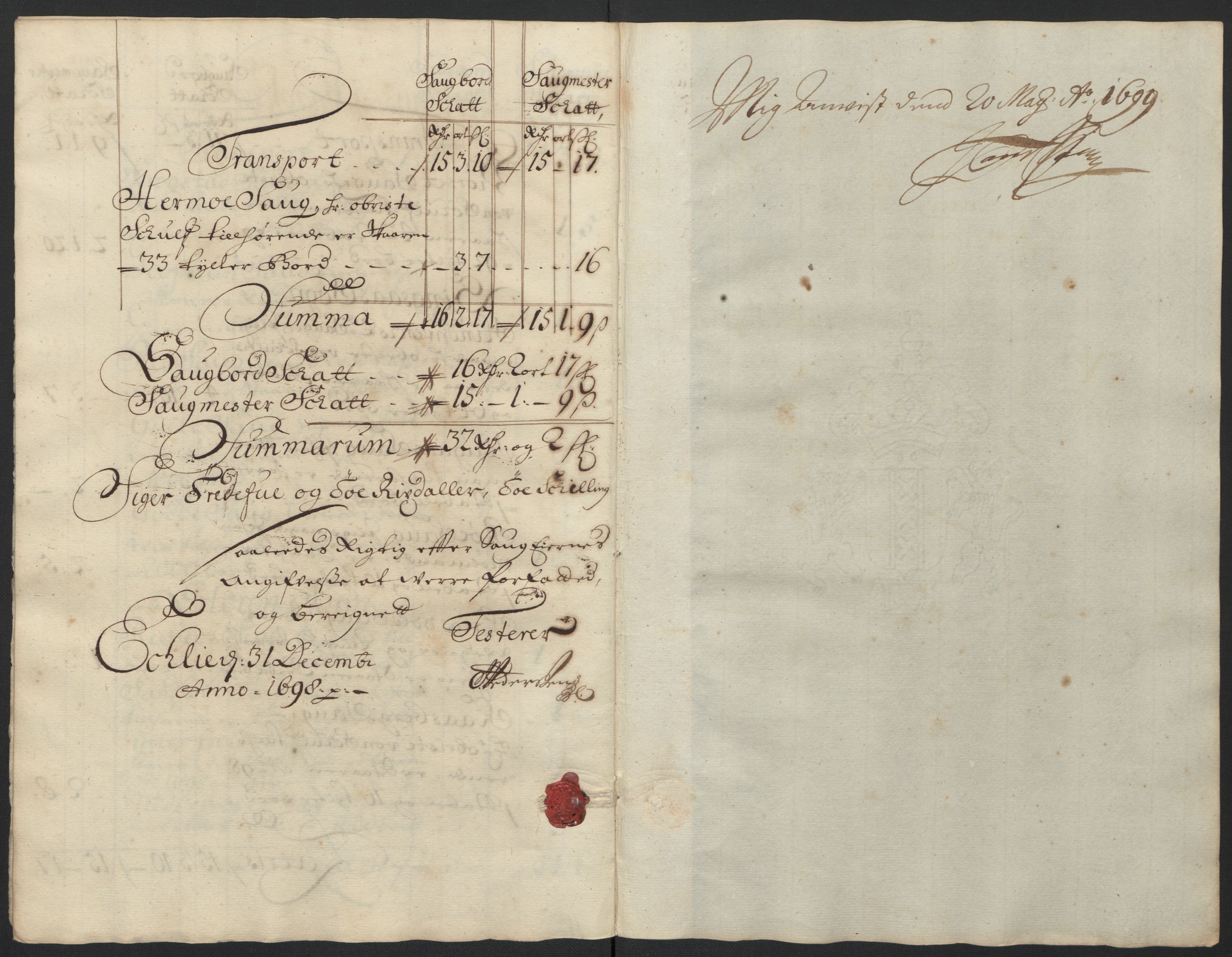 Rentekammeret inntil 1814, Reviderte regnskaper, Fogderegnskap, AV/RA-EA-4092/R60/L3948: Fogderegnskap Orkdal og Gauldal, 1698, p. 325