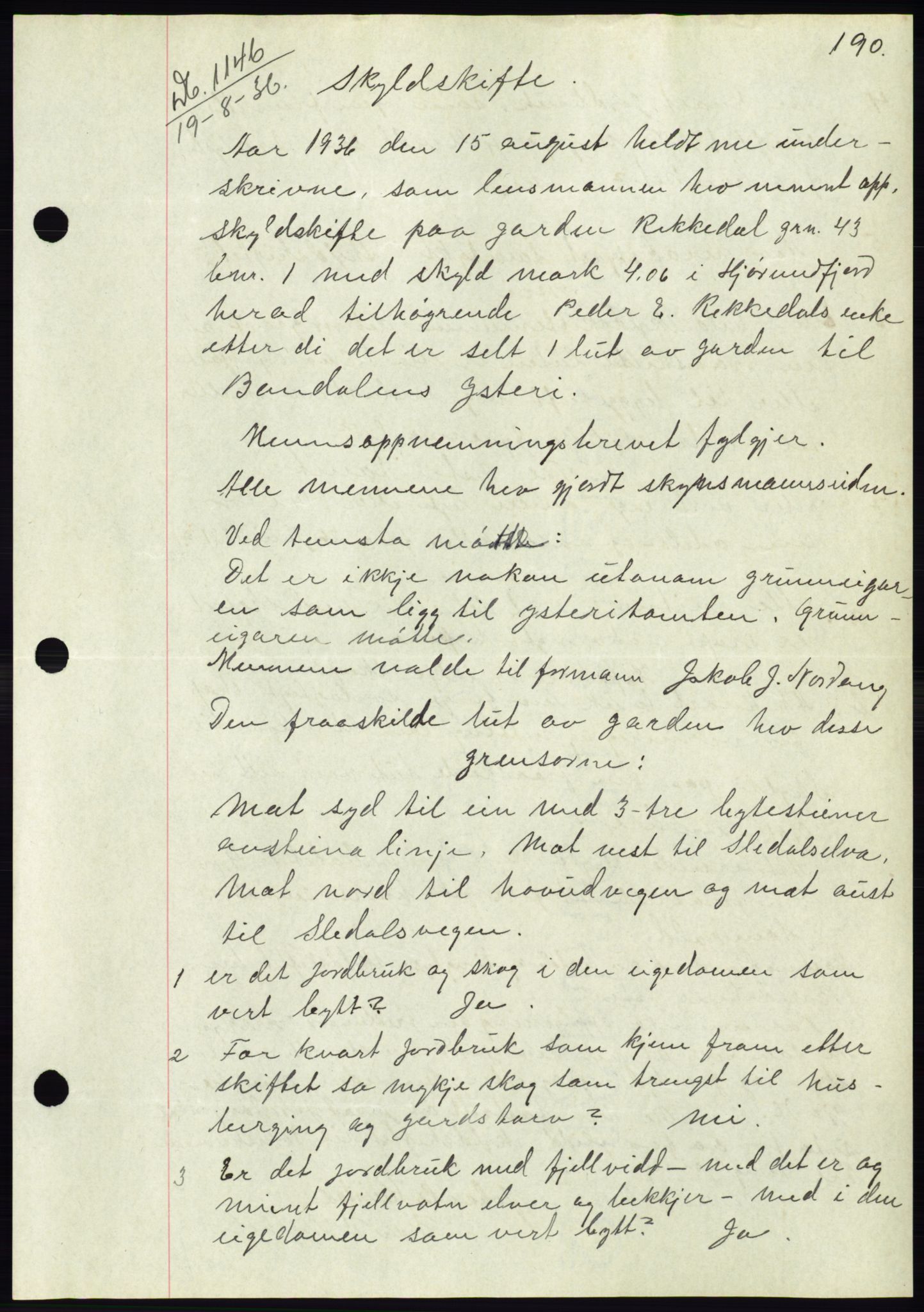 Søre Sunnmøre sorenskriveri, AV/SAT-A-4122/1/2/2C/L0061: Mortgage book no. 55, 1936-1936, Diary no: : 1146/1936