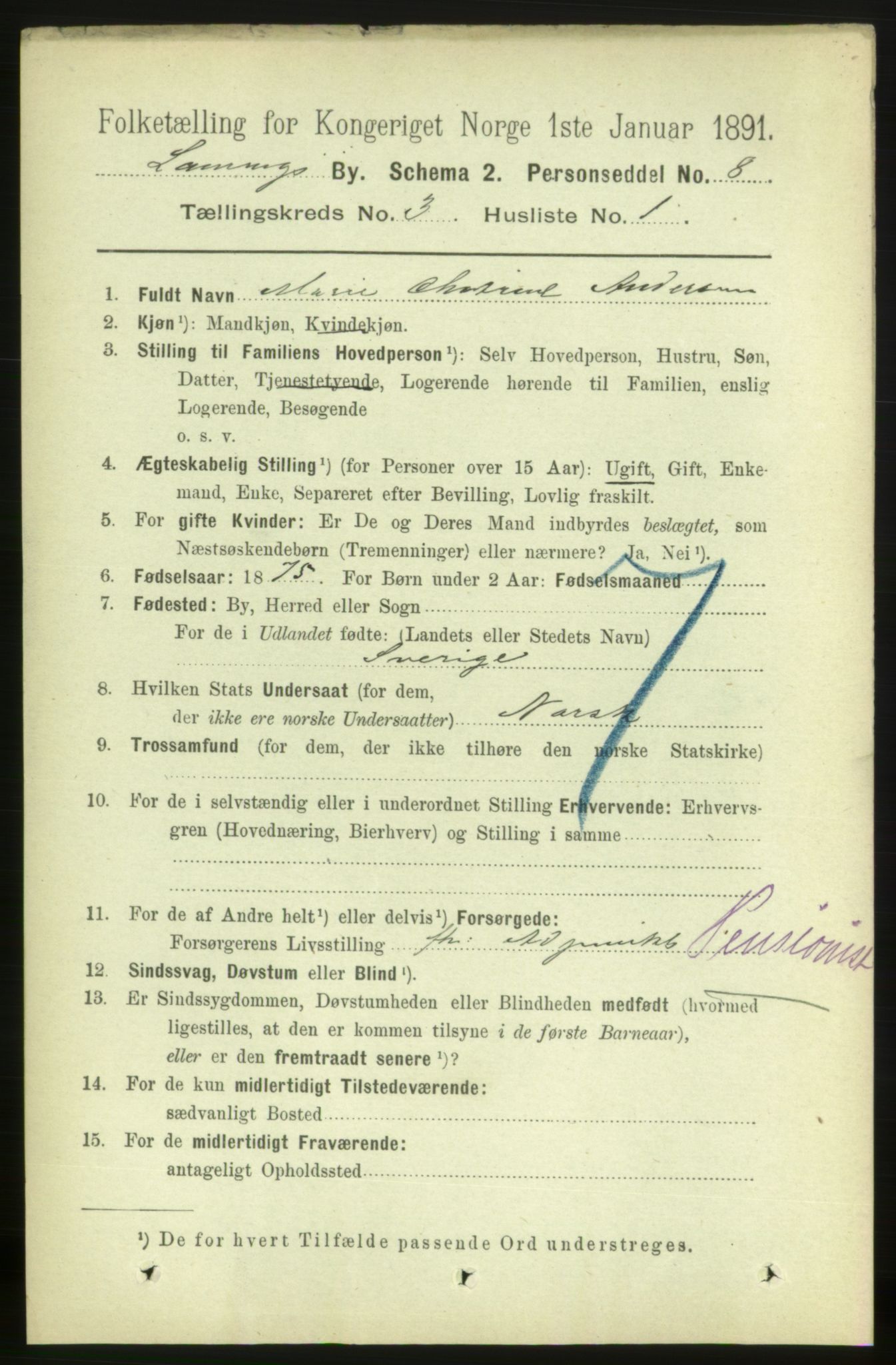 RA, 1891 census for 0707 Larvik, 1891, p. 4129