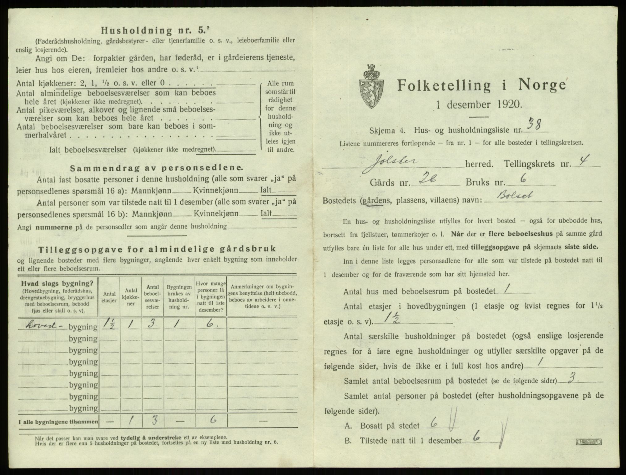 SAB, 1920 census for Jølster, 1920, p. 344