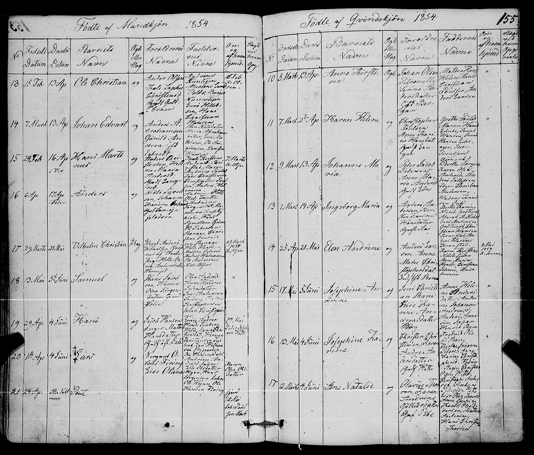 Ramnes kirkebøker, SAKO/A-314/F/Fa/L0005: Parish register (official) no. I 5, 1841-1861, p. 154-155