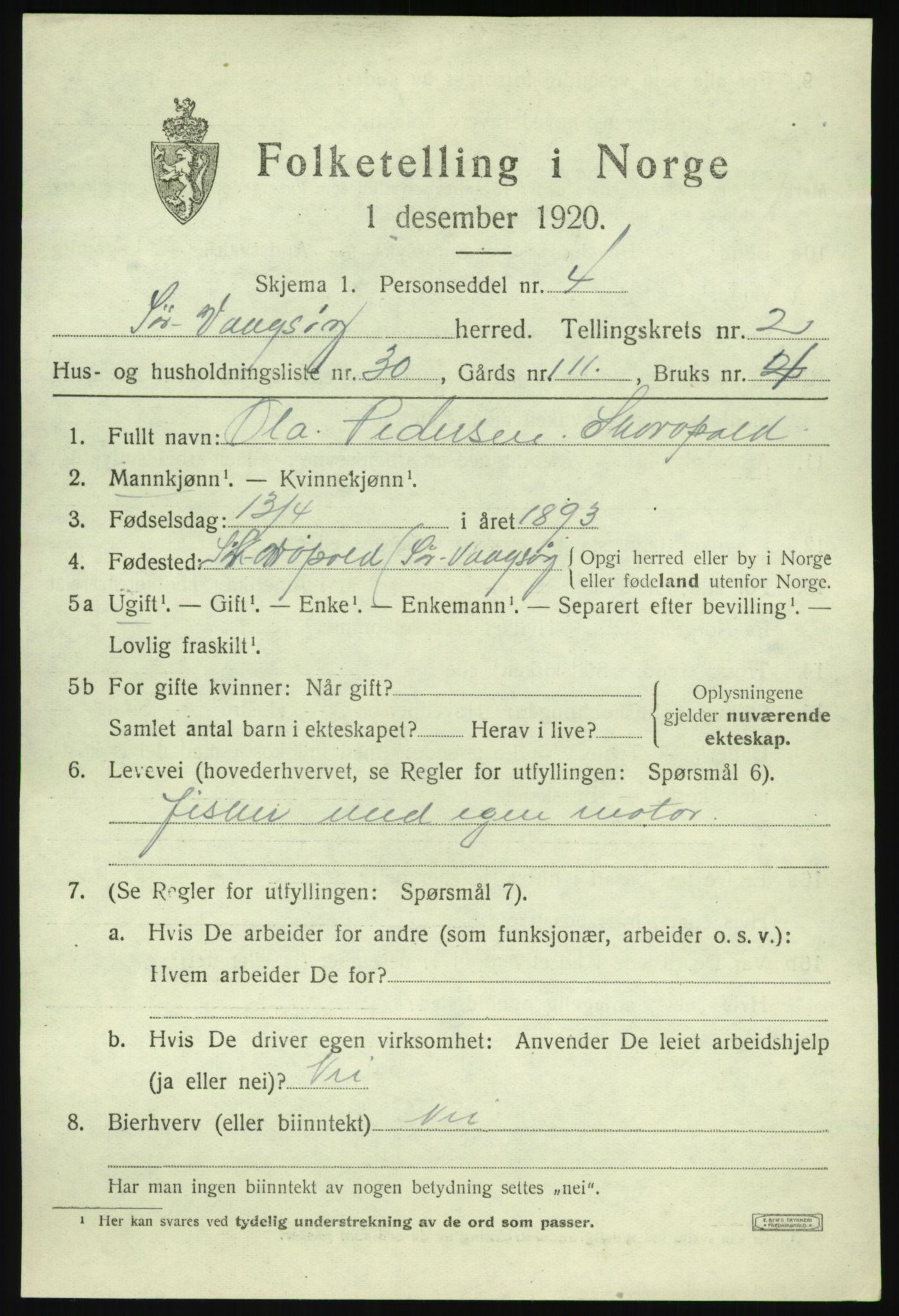 SAB, 1920 census for Sør-Vågsøy, 1920, p. 1488