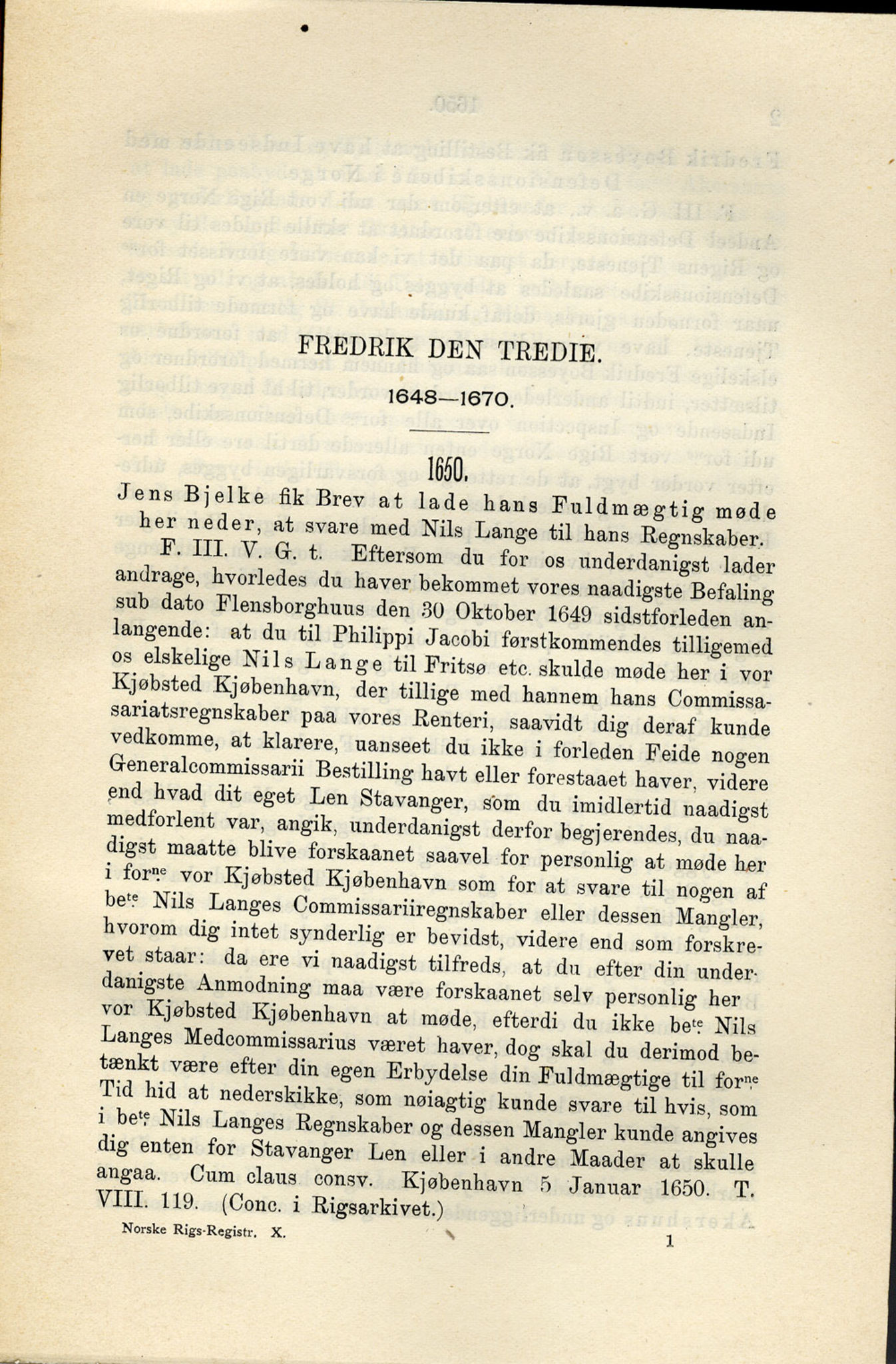 Publikasjoner utgitt av Det Norske Historiske Kildeskriftfond, PUBL/-/-/-: Norske Rigs-Registranter, bind 10, 1650-1653, p. 1