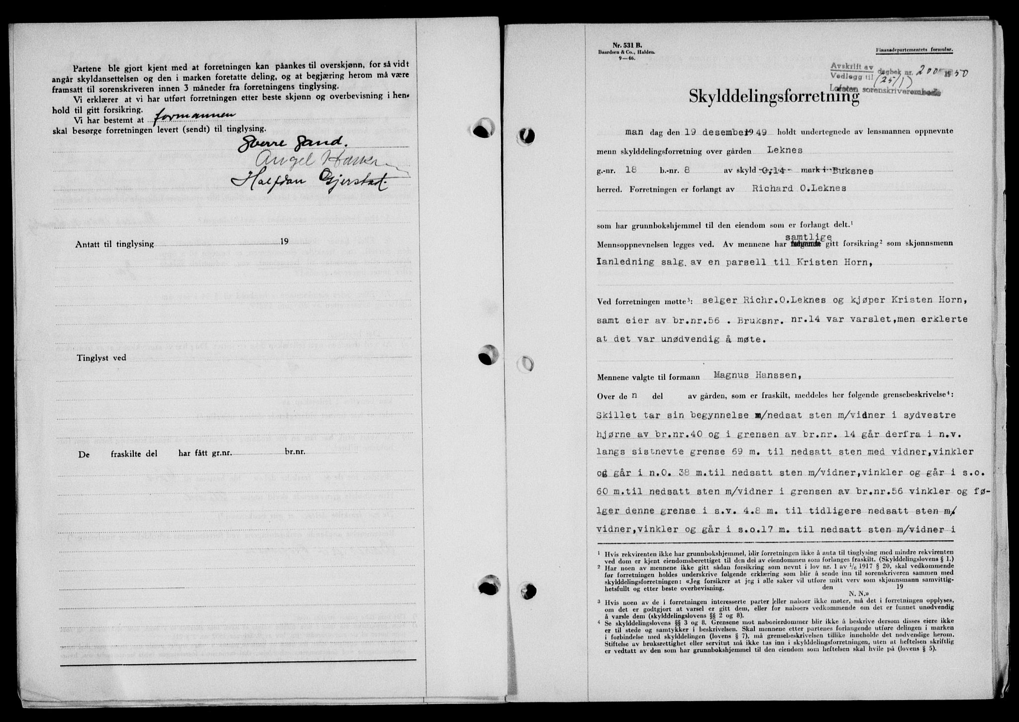 Lofoten sorenskriveri, AV/SAT-A-0017/1/2/2C/L0022a: Mortgage book no. 22a, 1949-1950, Diary no: : 200/1950