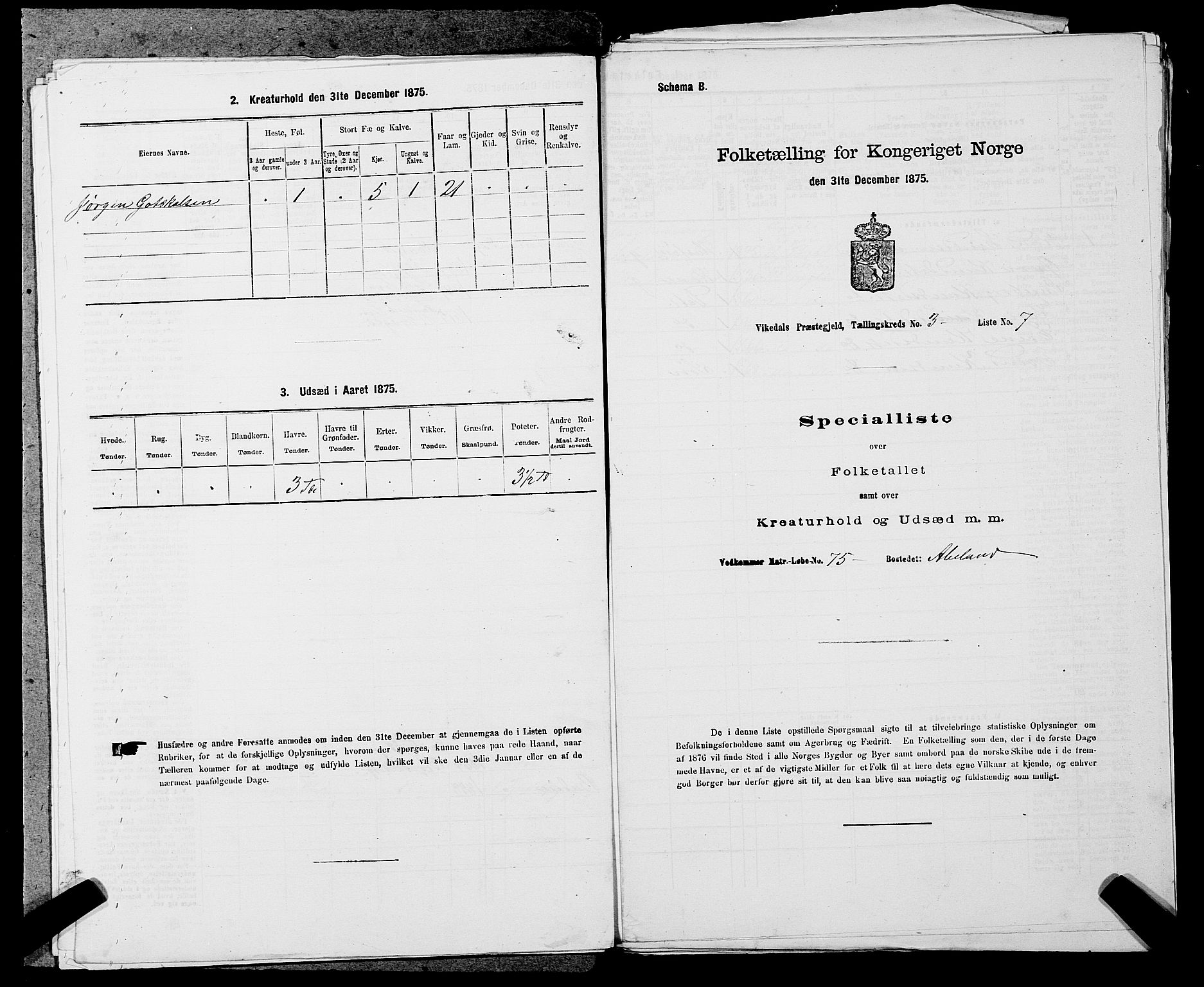 SAST, 1875 census for 1157P Vikedal, 1875, p. 353