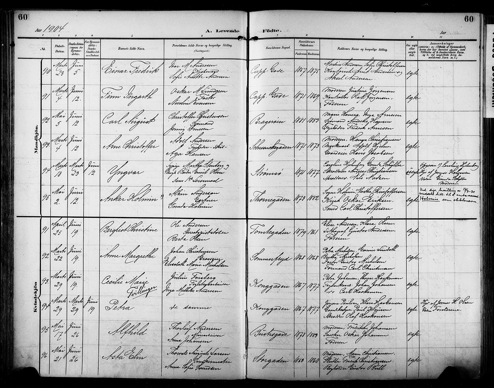 Bragernes kirkebøker, AV/SAKO-A-6/F/Fb/L0009: Parish register (official) no. II 9, 1902-1911, p. 60