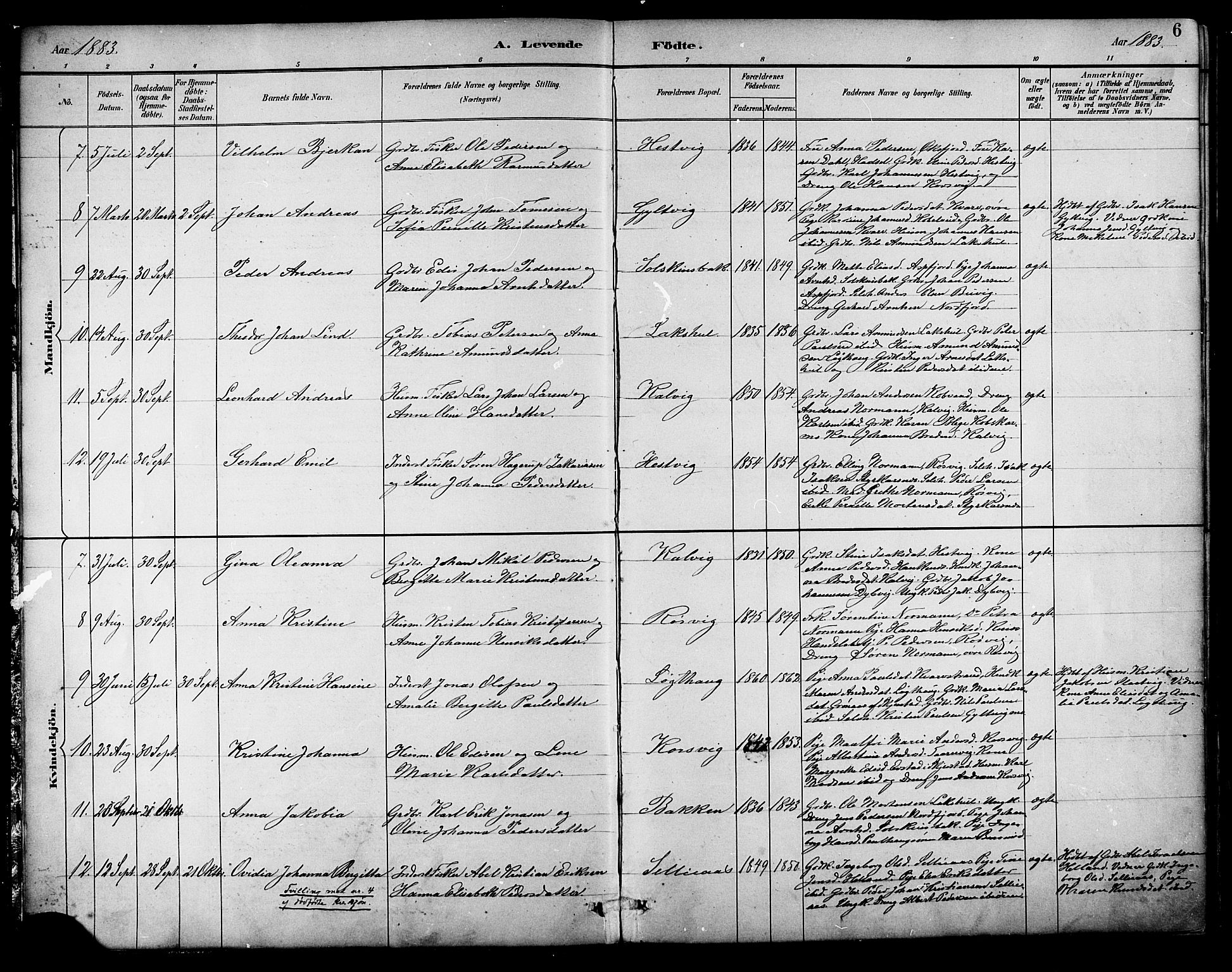 Ministerialprotokoller, klokkerbøker og fødselsregistre - Nordland, AV/SAT-A-1459/854/L0777: Parish register (official) no. 854A01 /1, 1883-1891, p. 6