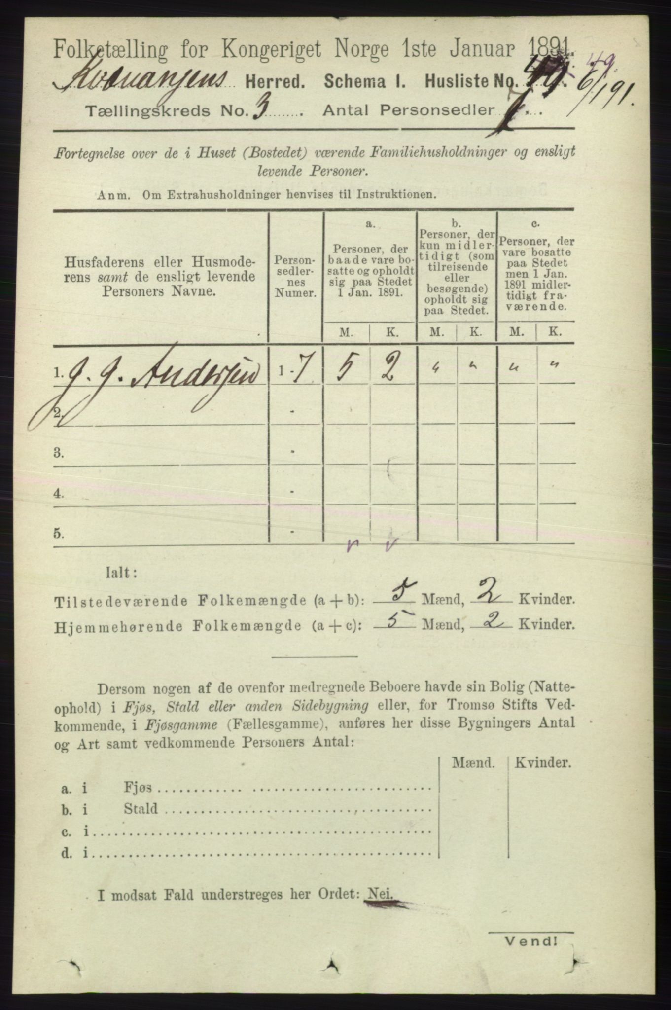 RA, 1891 census for 1943 Kvænangen, 1891, p. 1057