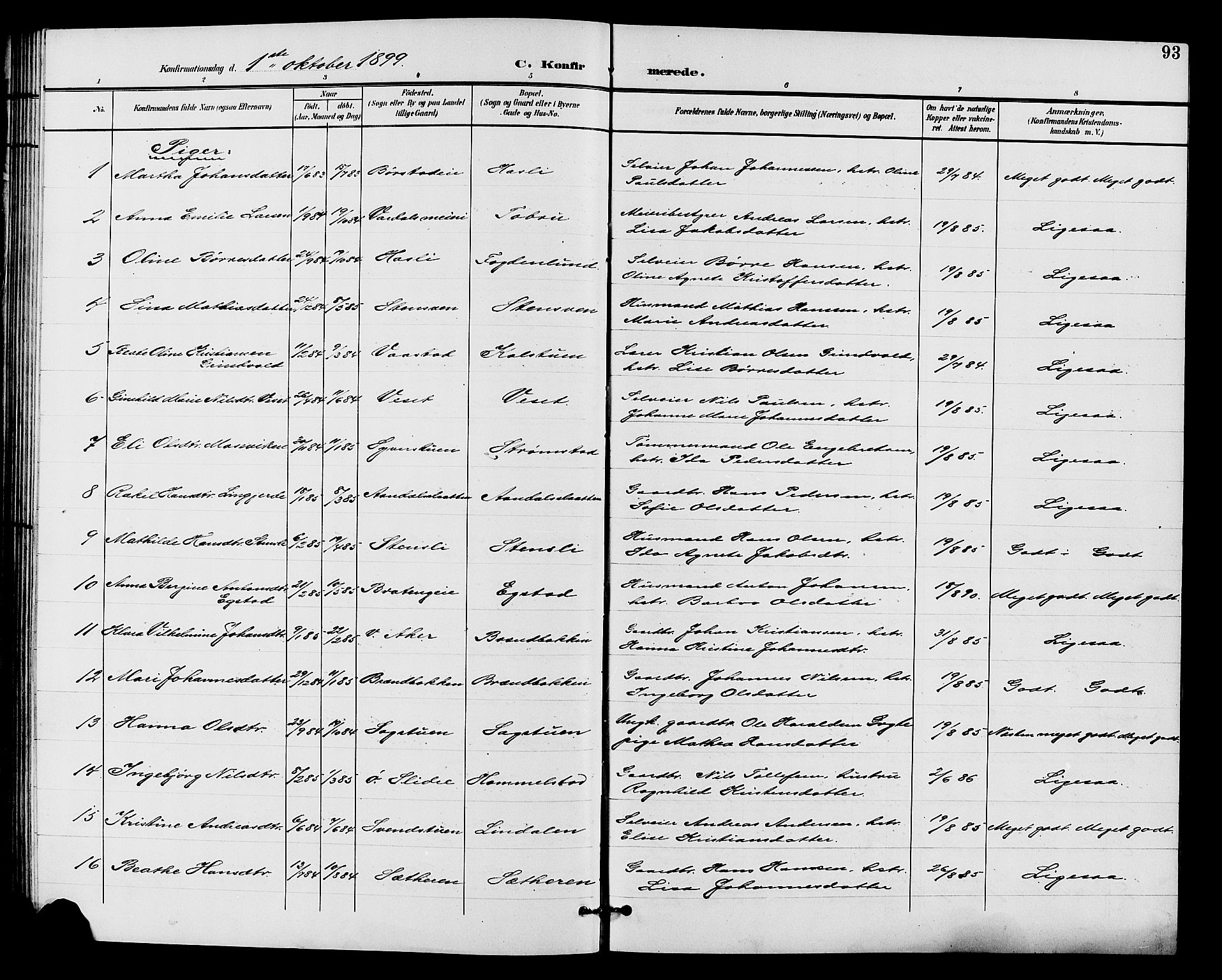 Vardal prestekontor, SAH/PREST-100/H/Ha/Hab/L0011: Parish register (copy) no. 11, 1899-1913, p. 93