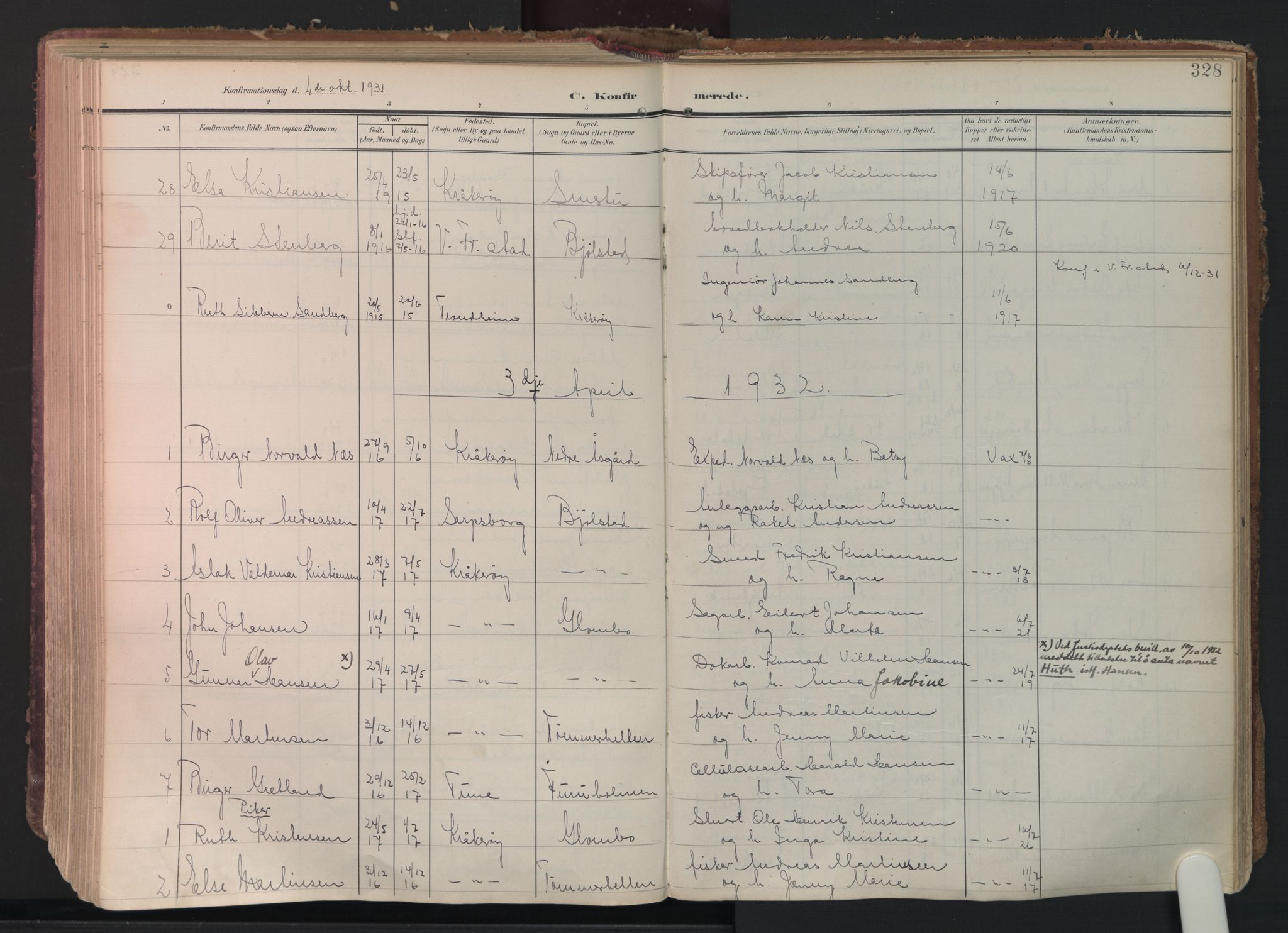 Kråkerøy prestekontor Kirkebøker, AV/SAO-A-10912/F/Fa/L0003: Parish register (official) no. 3, 1908-1937, p. 328