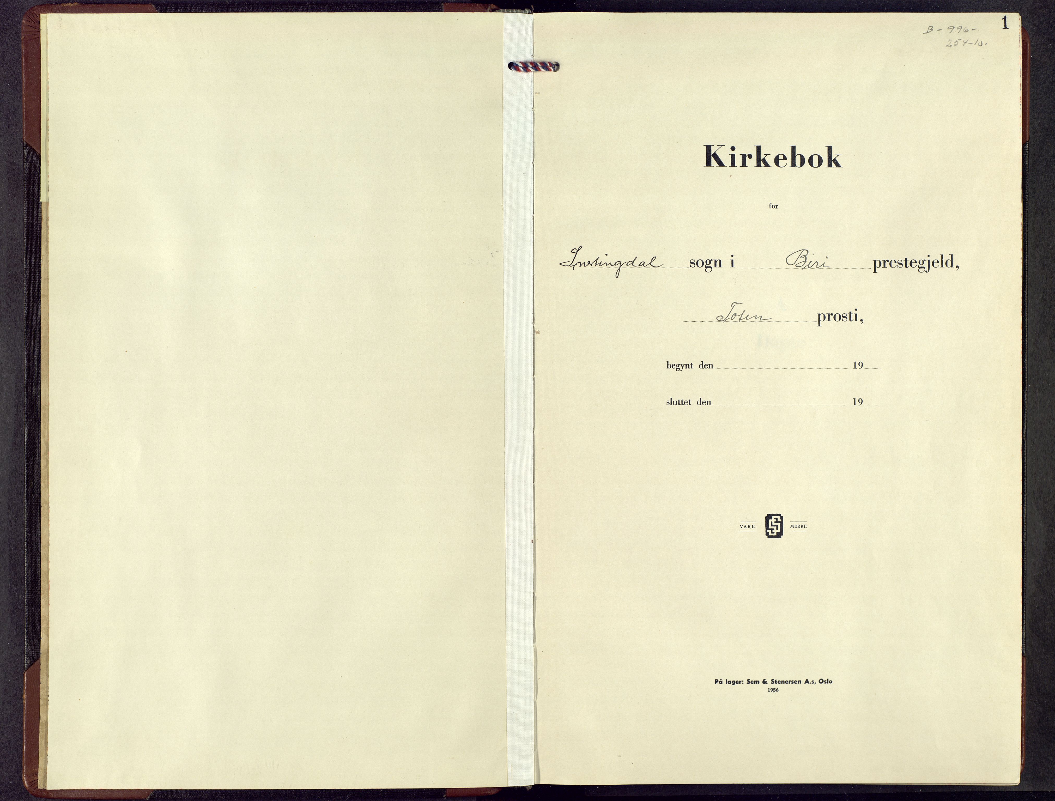 Biri prestekontor, AV/SAH-PREST-096/H/Ha/Hab/L0010: Parish register (copy) no. 10, 1956-1969, p. 1