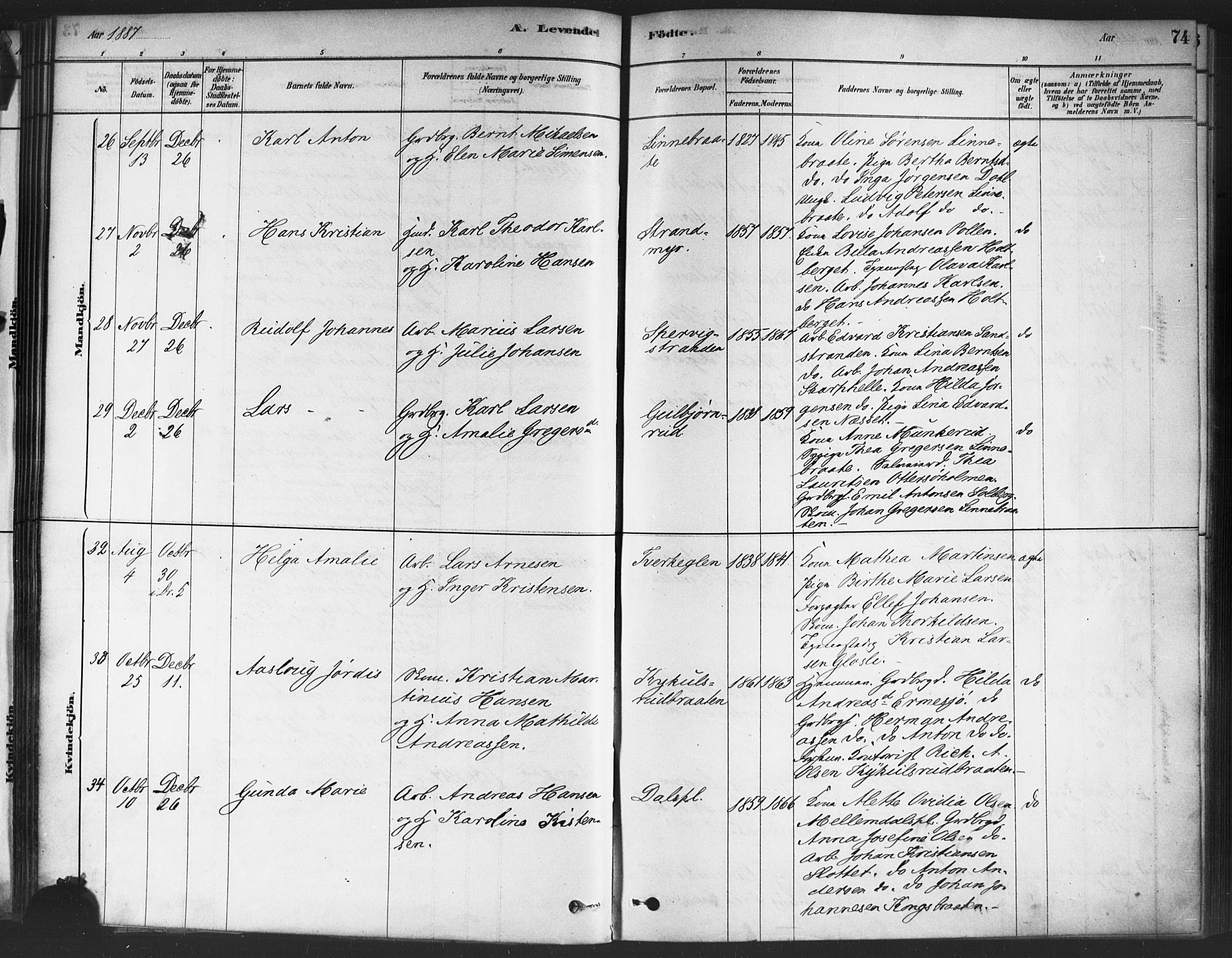 Drøbak prestekontor Kirkebøker, AV/SAO-A-10142a/F/Fc/L0002: Parish register (official) no. III 2, 1878-1891, p. 74