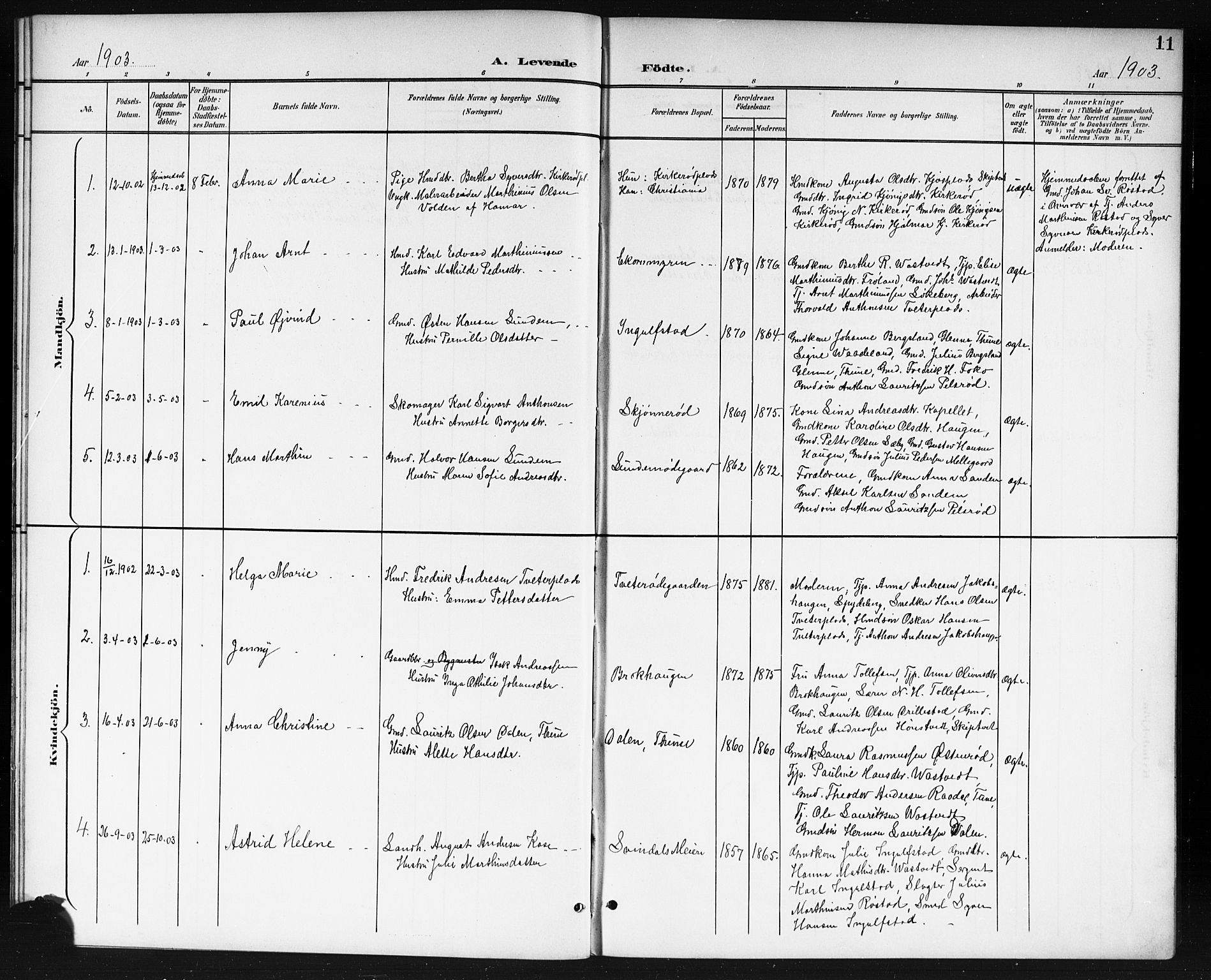 Våler prestekontor Kirkebøker, AV/SAO-A-11083/G/Gb/L0001: Parish register (copy) no. II 1, 1901-1916, p. 11