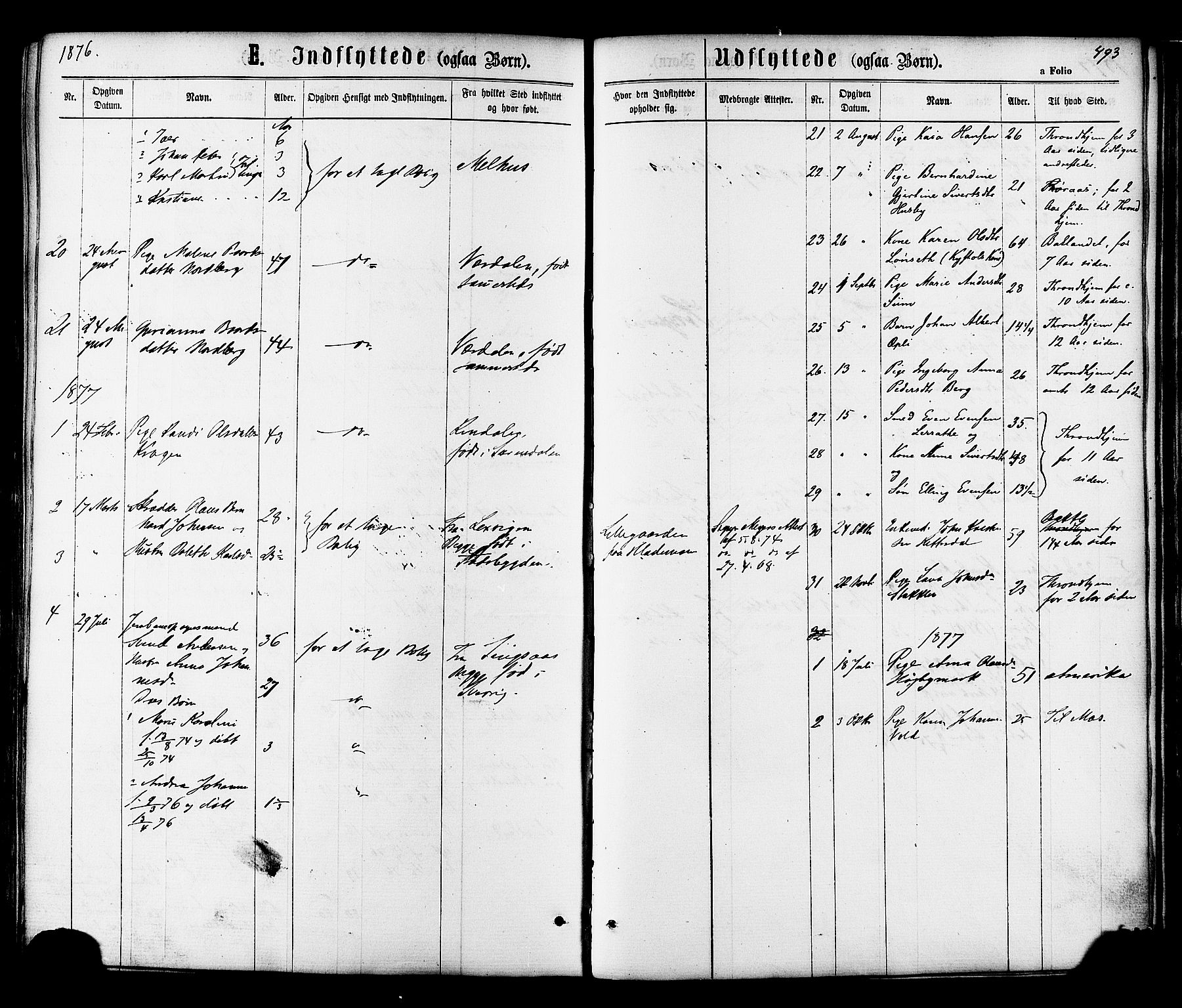 Ministerialprotokoller, klokkerbøker og fødselsregistre - Sør-Trøndelag, AV/SAT-A-1456/606/L0293: Parish register (official) no. 606A08, 1866-1877, p. 493