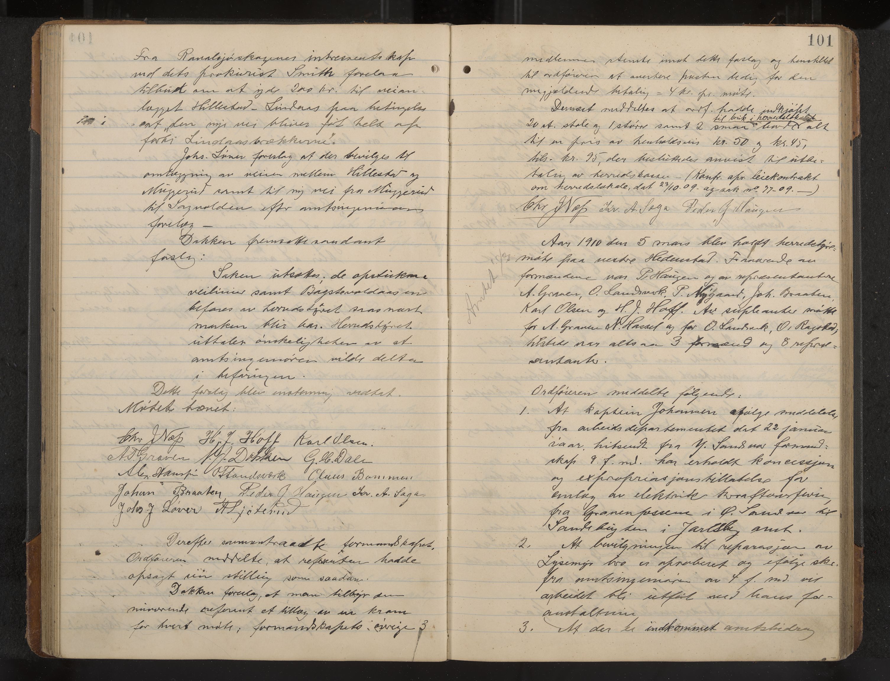 Øvre Sandsvær formannskap og sentraladministrasjon, IKAK/0630021/A/L0001: Møtebok med register, 1908-1913, p. 101